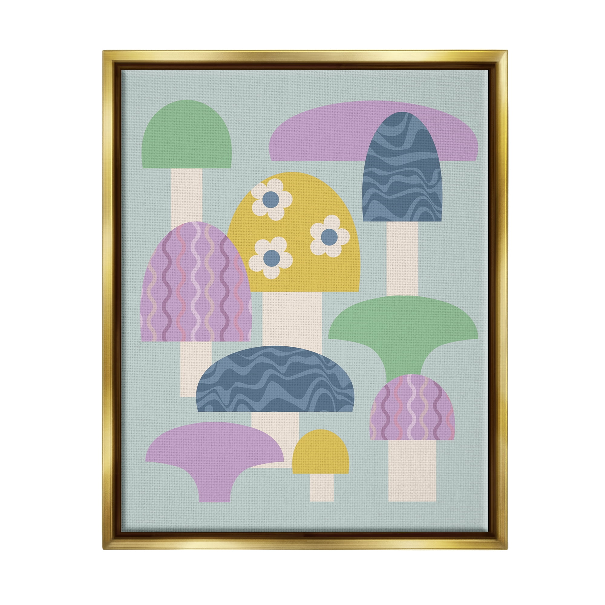 Stupell Industries Pastel Retro Mushrooms Botanical & Floral Painting Gold Floater Framed Canvas Art Print Wall Art, 25 x 31