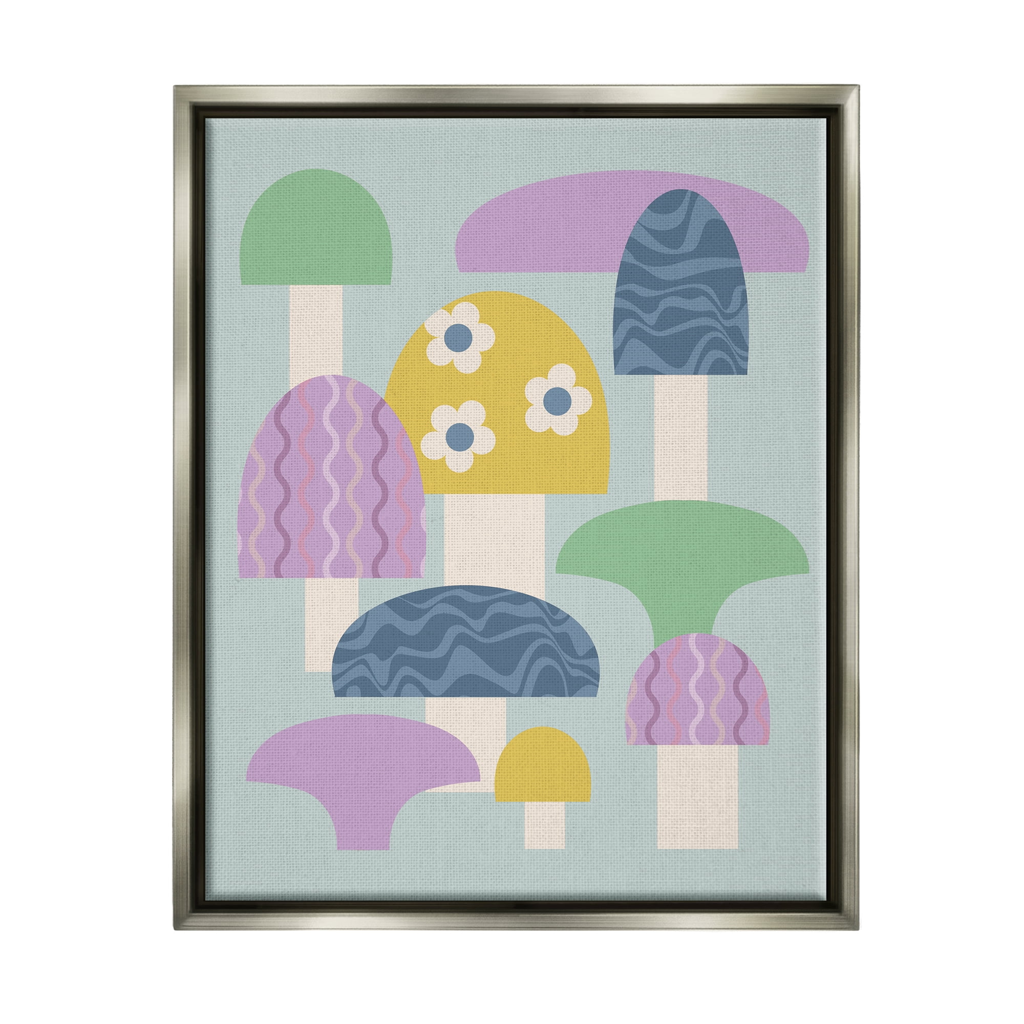 Stupell Industries Pastel Retro Mushrooms Botanical & Floral Painting Gray Floater Framed Canvas Art Print Wall Art, 25 x 31