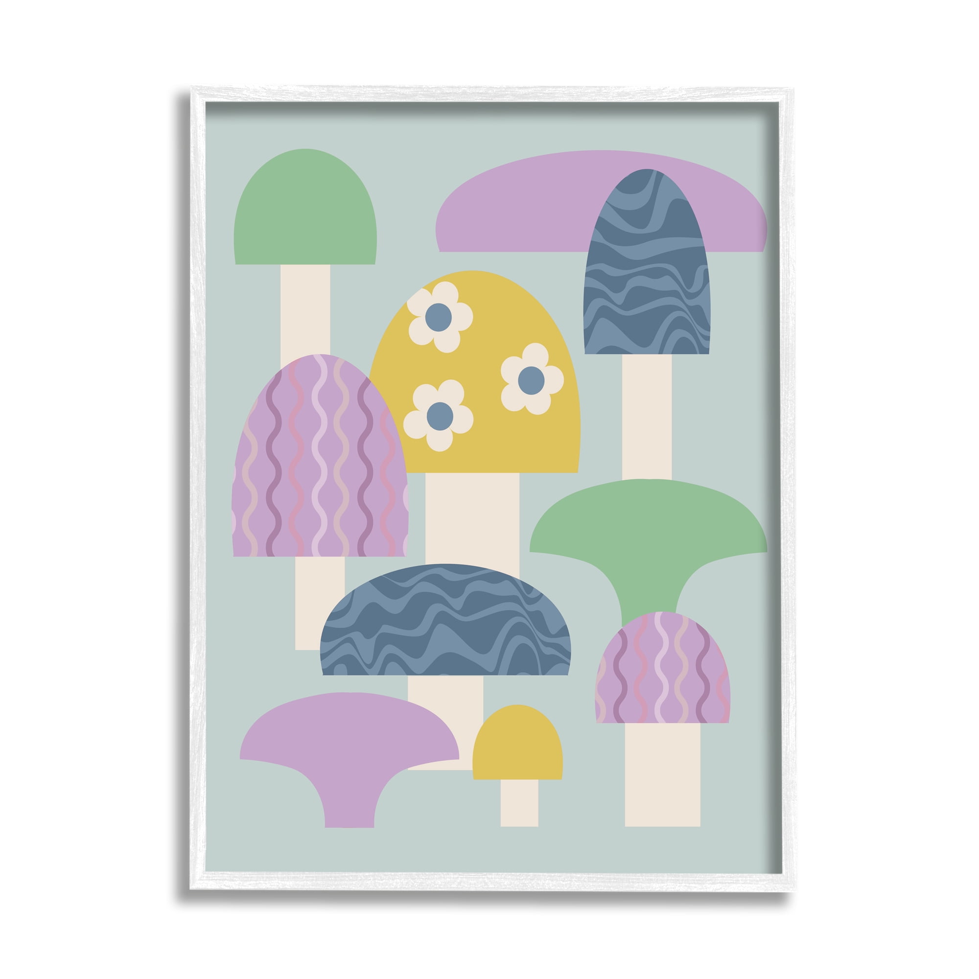 Stupell Industries Pastel Retro Mushrooms Botanical & Floral Painting White Framed Art Print Wall Art, 16 x 20
