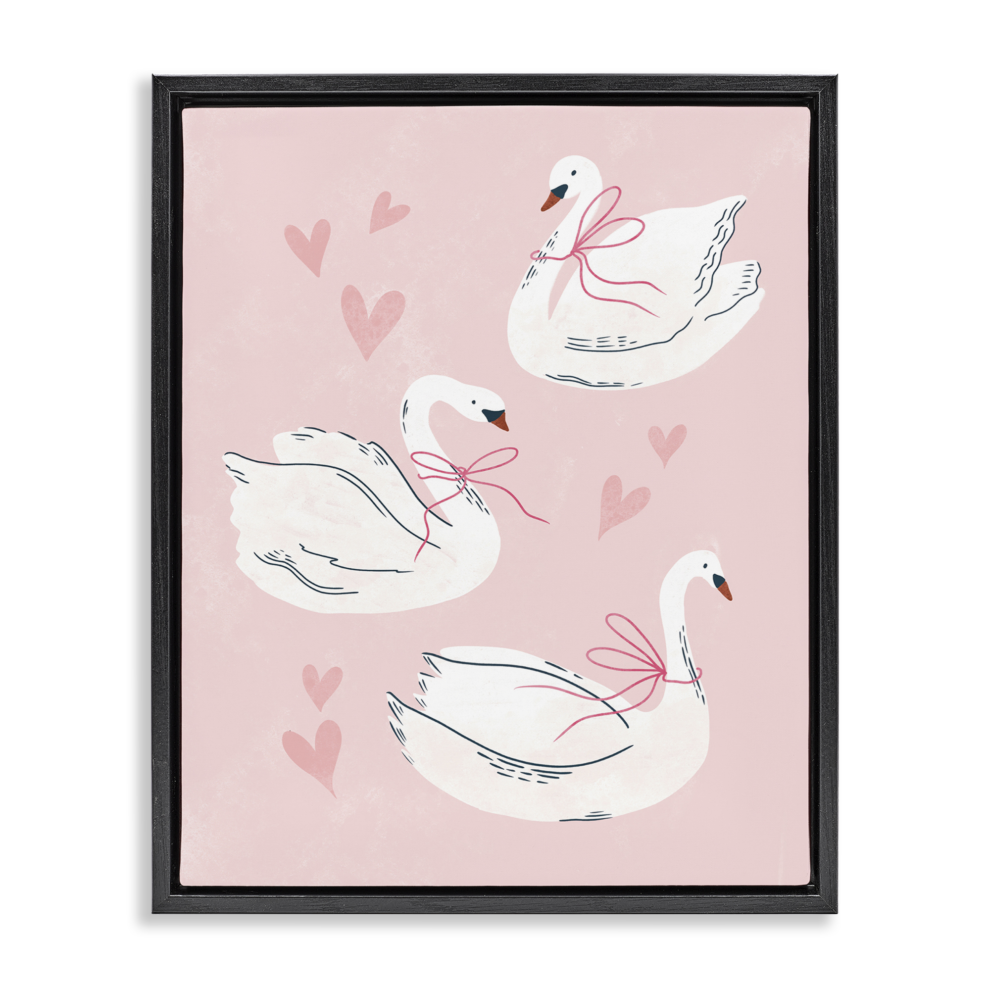 Stupell Industries Pastel Ribbons on Swans Animals Painting Black Floater Framed Canvas Art Print Wall Art, 25 x 31