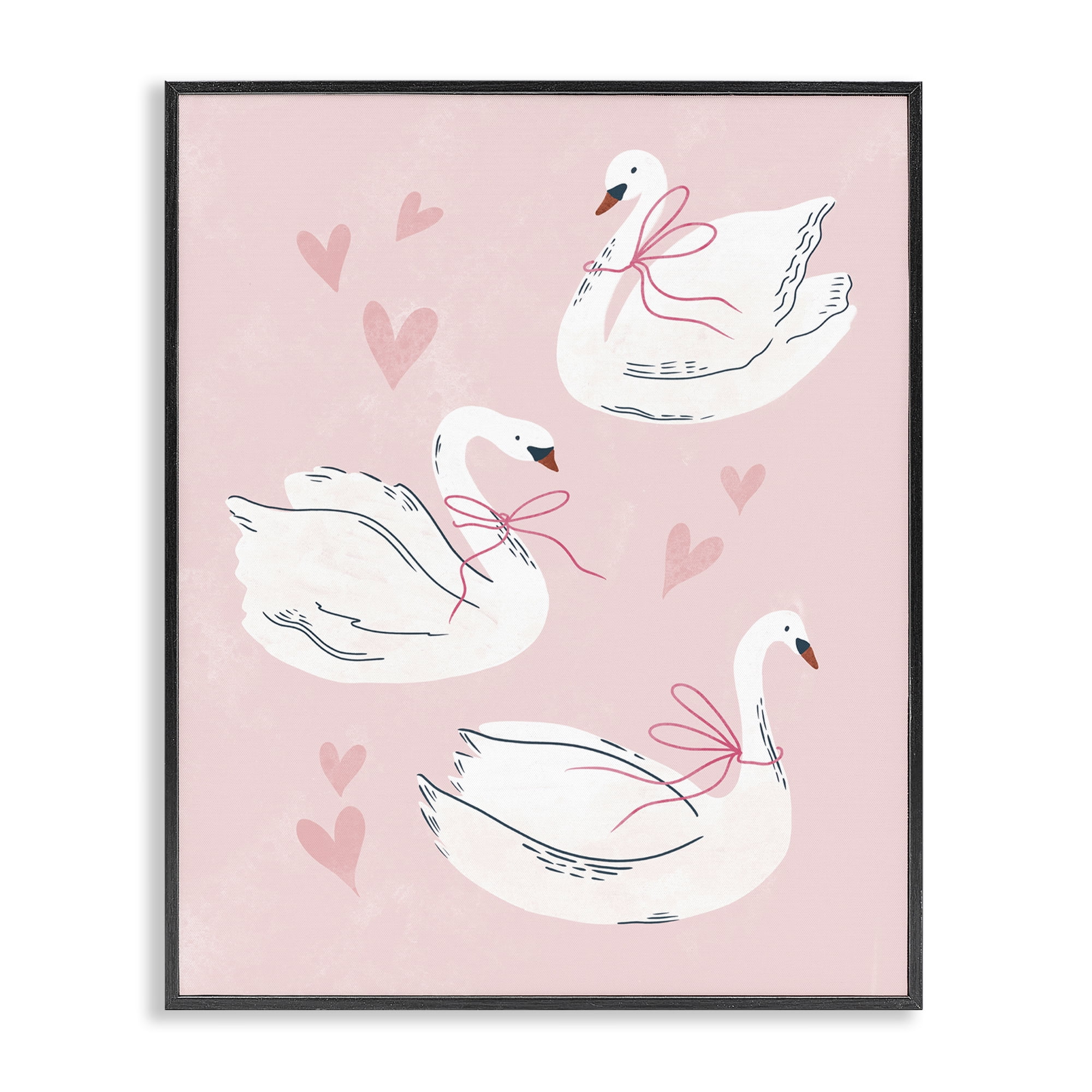 Stupell Industries Pastel Ribbons on Swans Animals Painting Black Framed Art Print Wall Art, 16 x 20