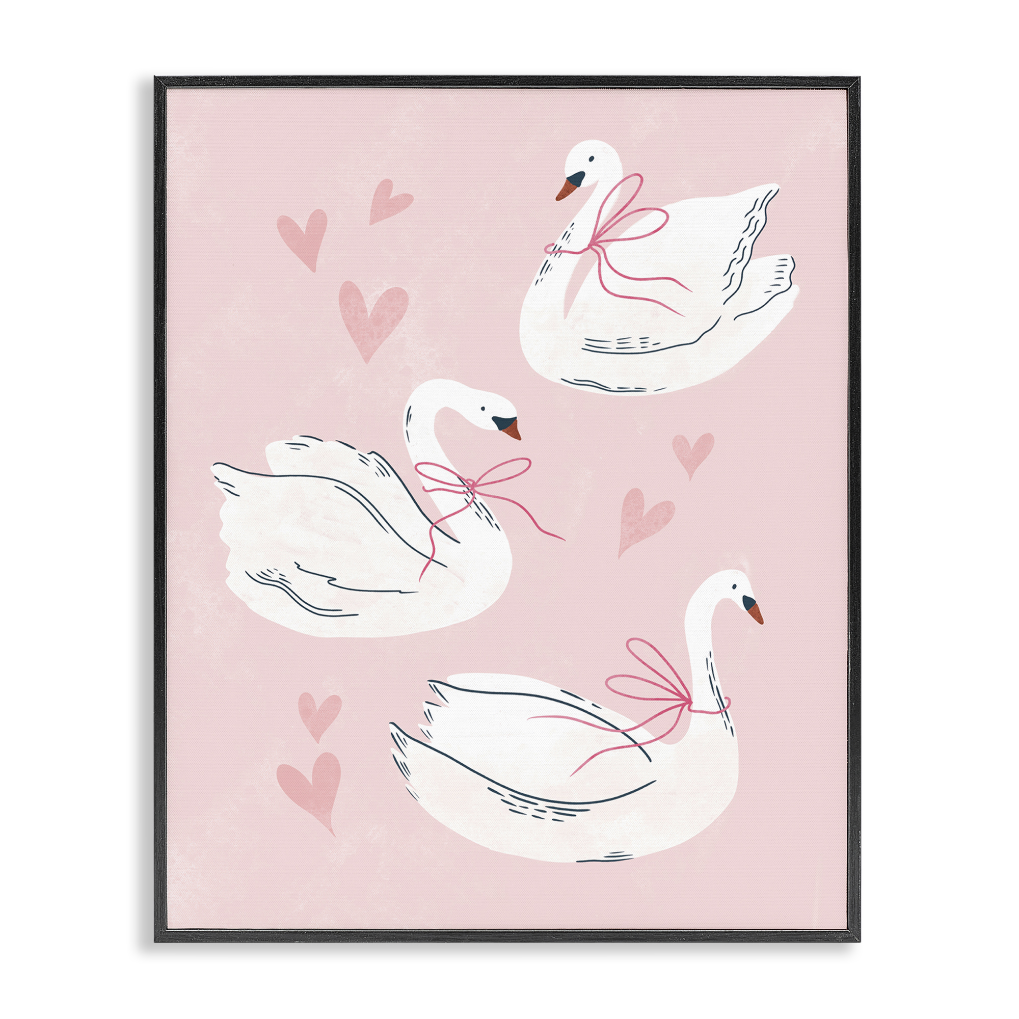 Stupell Industries Pastel Ribbons on Swans Animals Painting Black Framed Art Print Wall Art, 24 x 30