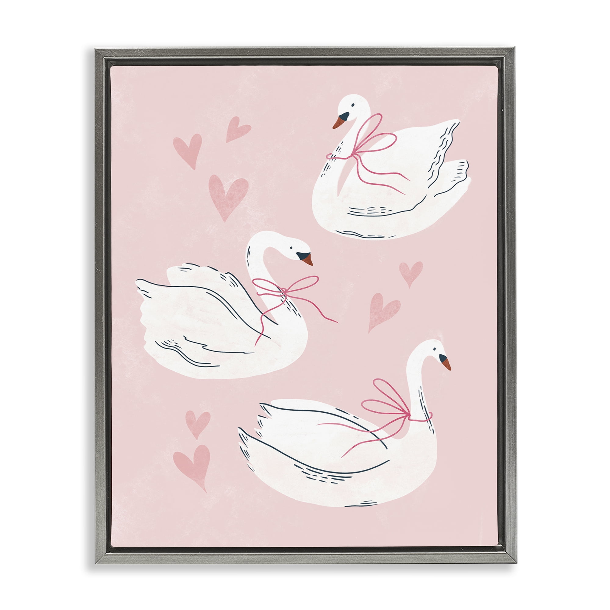 Stupell Industries Pastel Ribbons on Swans Animals Painting Gray Floater Framed Canvas Art Print Wall Art, 25 x 31