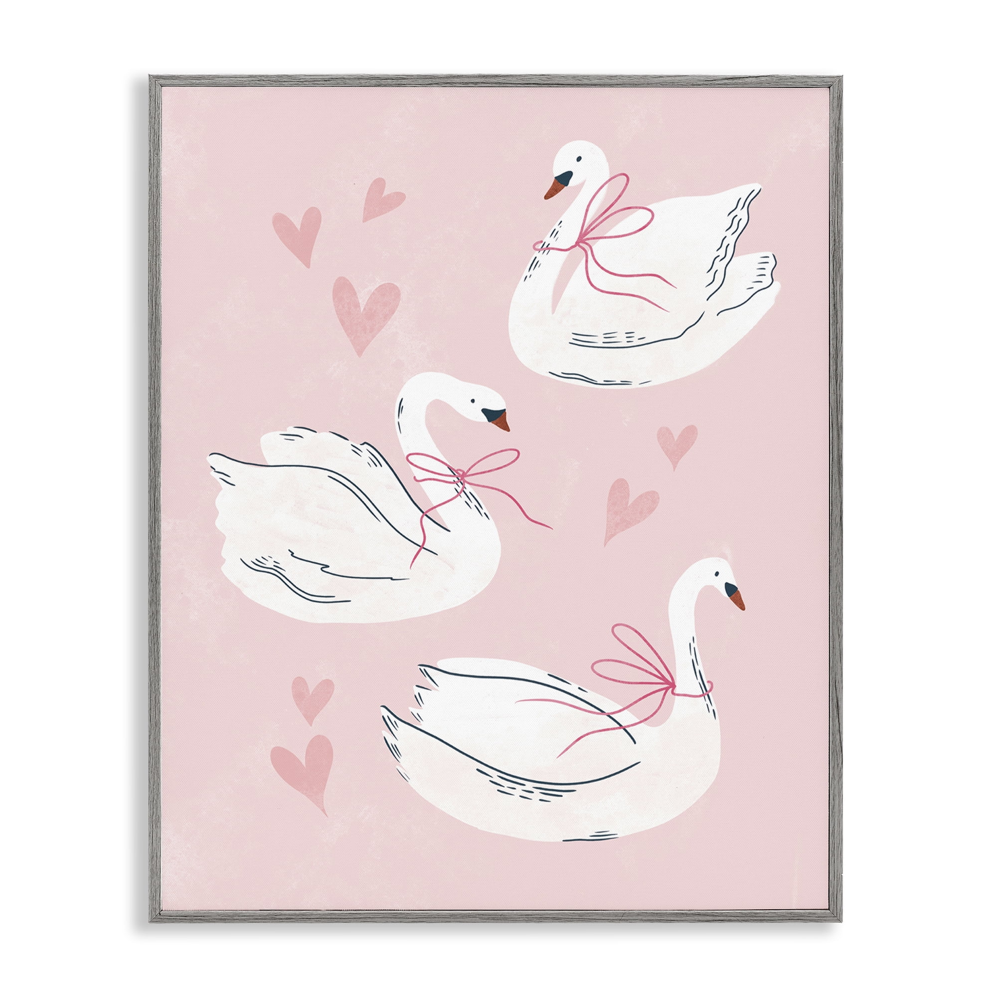 Stupell Industries Pastel Ribbons on Swans Animals Painting Gray Framed Art Print Wall Art, 11 x 14