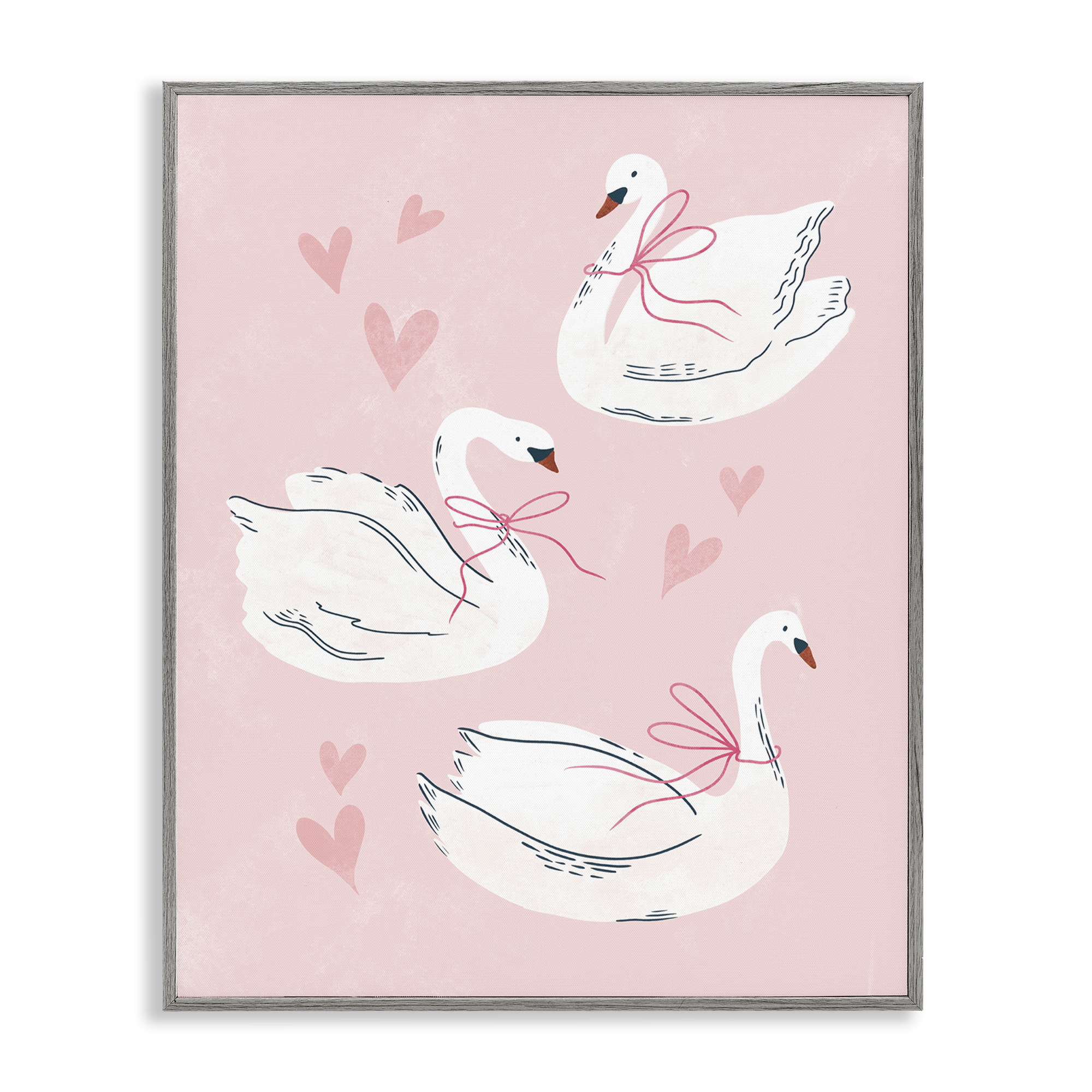 Stupell Industries Pastel Ribbons on Swans Animals Painting Gray Framed Art Print Wall Art, 24 x 30