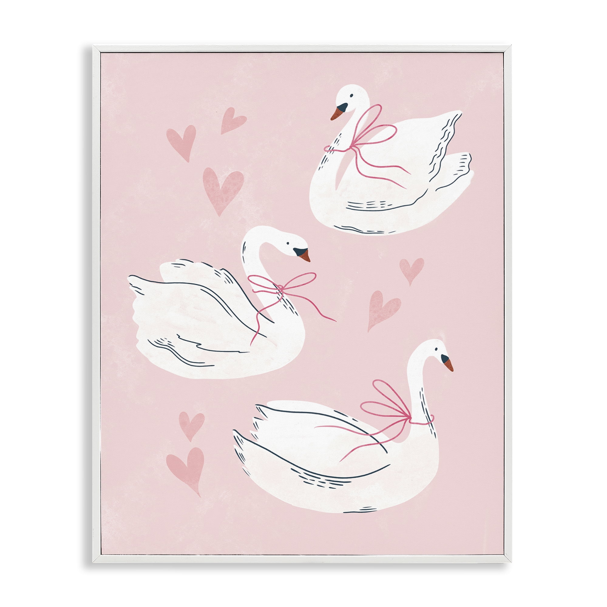 Stupell Industries Pastel Ribbons on Swans Animals Painting White Framed Art Print Wall Art, 11 x 14