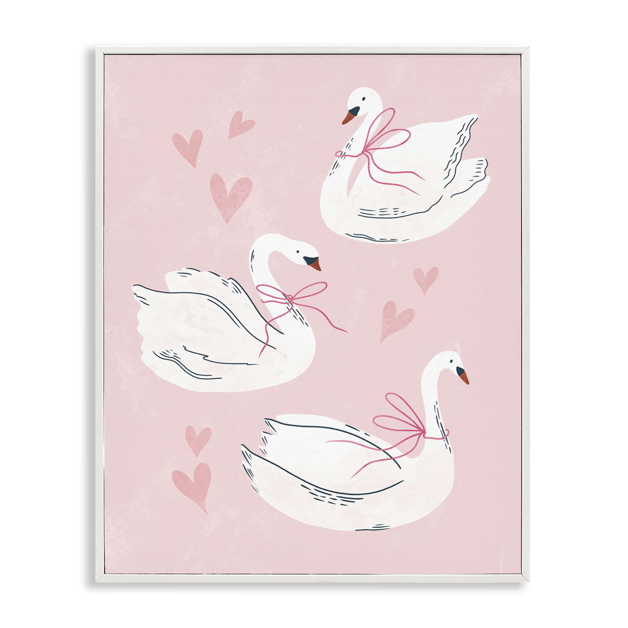 Stupell Industries Pastel Ribbons on Swans Animals Painting White Framed Art Print Wall Art, 24 x 30