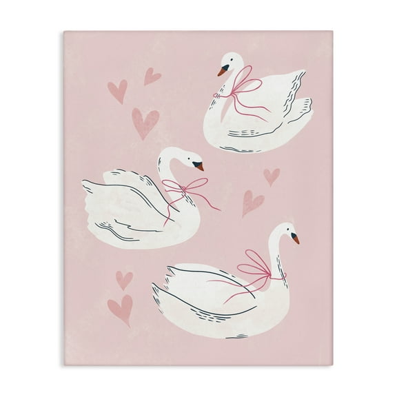 Stupell Industries Pastel Ribbons on Swans Animals Painting Wrapped Canvas Art Print Wall Art, 16 x 20