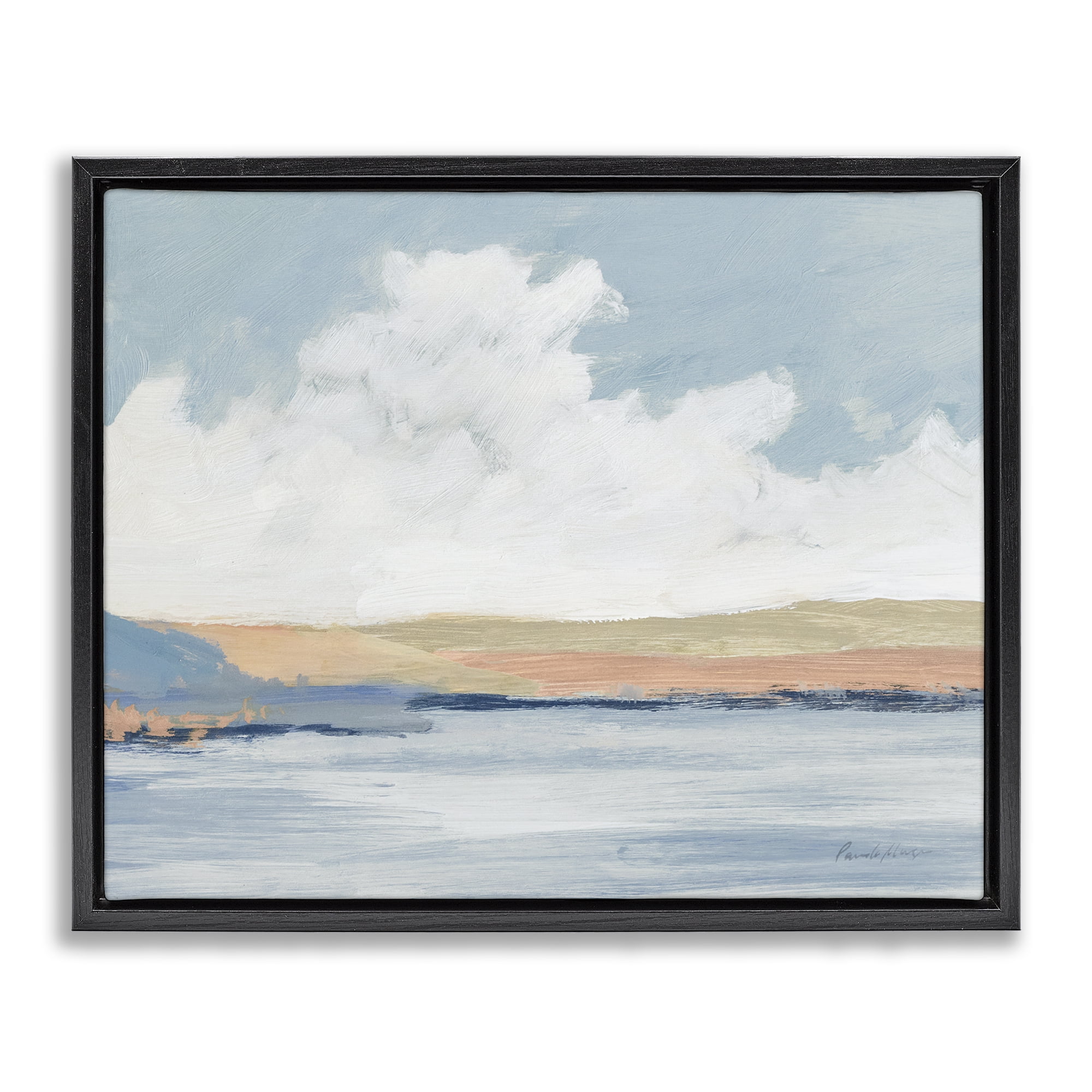 Stupell Industries Pastel River Landscape Landscape & Nature Painting Black Floater Framed Canvas Art Print Wall Art, 21 x 17