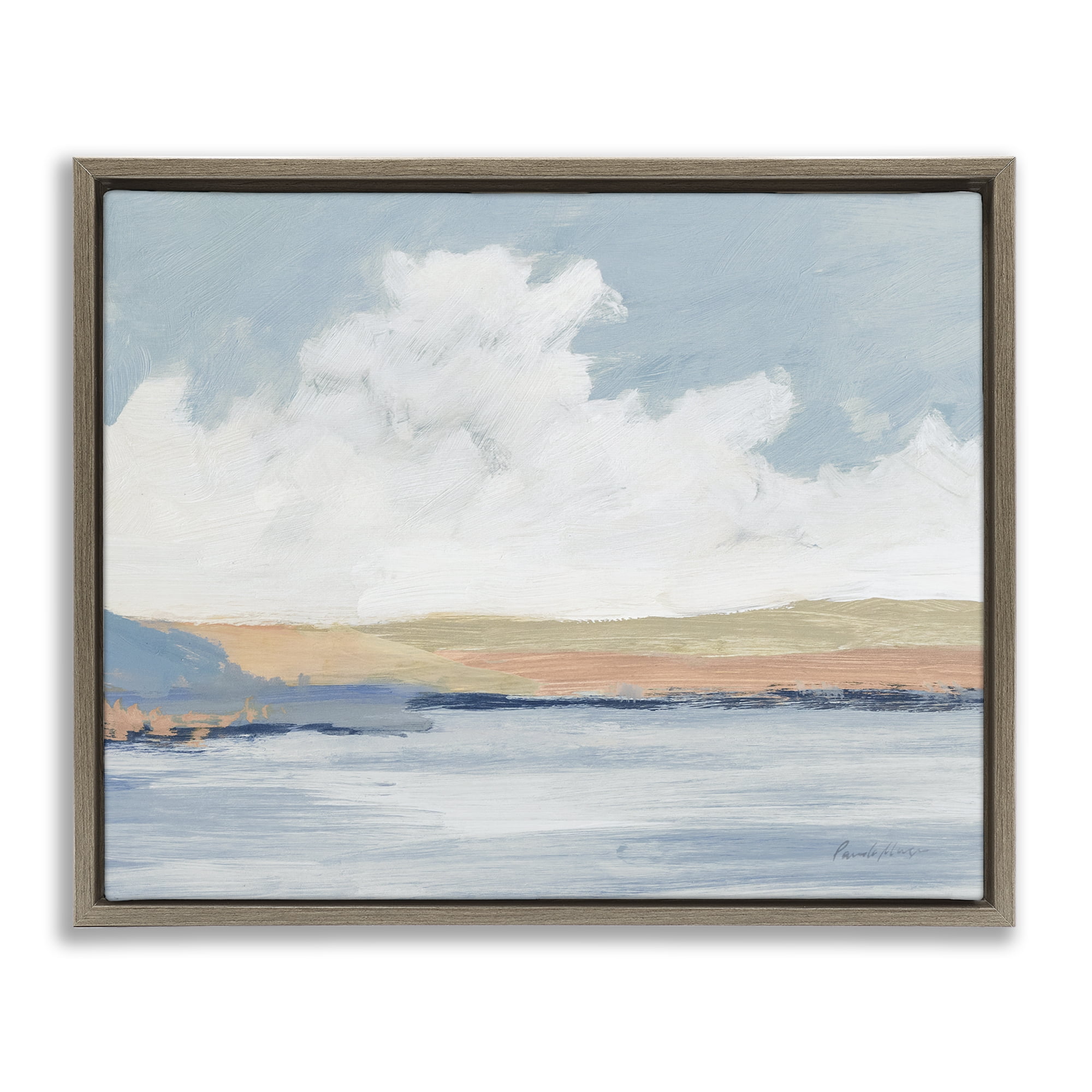 Stupell Industries Pastel River Landscape Landscape & Nature Painting Brown Floater Framed Canvas Art Print Wall Art, 21 x 17
