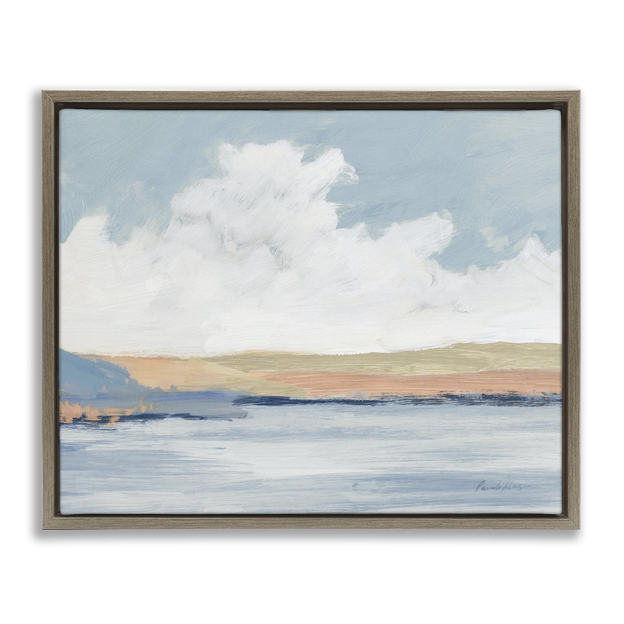 Stupell Industries Pastel River Landscape Landscape & Nature Painting Brown Floater Framed Canvas Art Print Wall Art, 31 x 25
