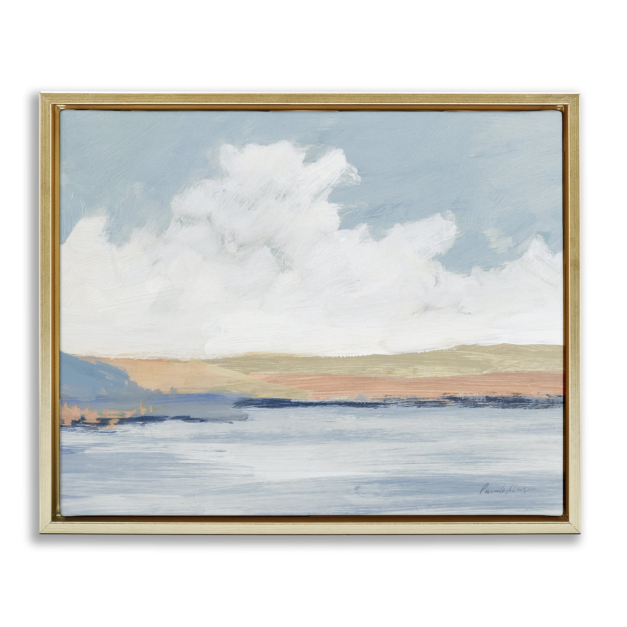 Stupell Industries Pastel River Landscape Landscape & Nature Painting Gold Floater Framed Canvas Art Print Wall Art, 31 x 25