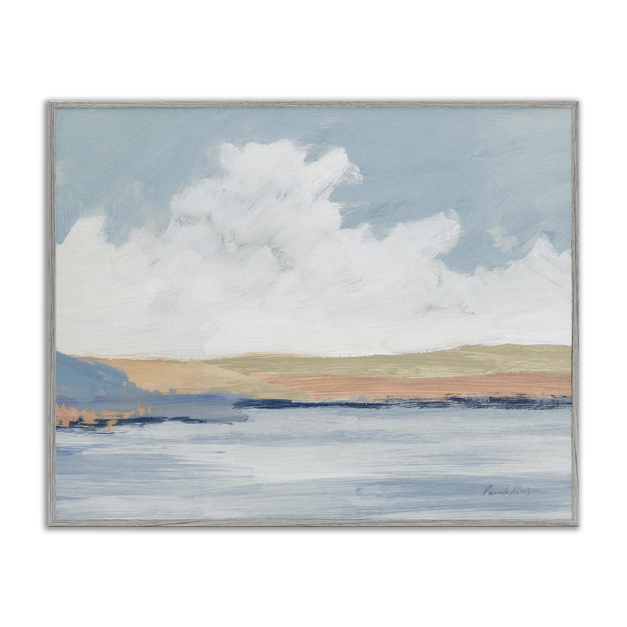 Stupell Industries Pastel River Landscape Landscape & Nature Painting Gray Framed Art Print Wall Art, 14 x 11
