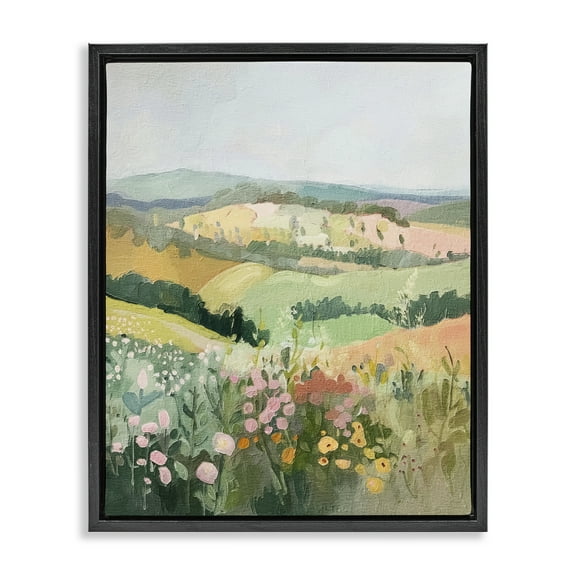 Stupell Industries Pastel Rolling Hills Scene Landscape & Nature Painting Black Floater Framed Canvas Art Print Wall Art, 17 x 21