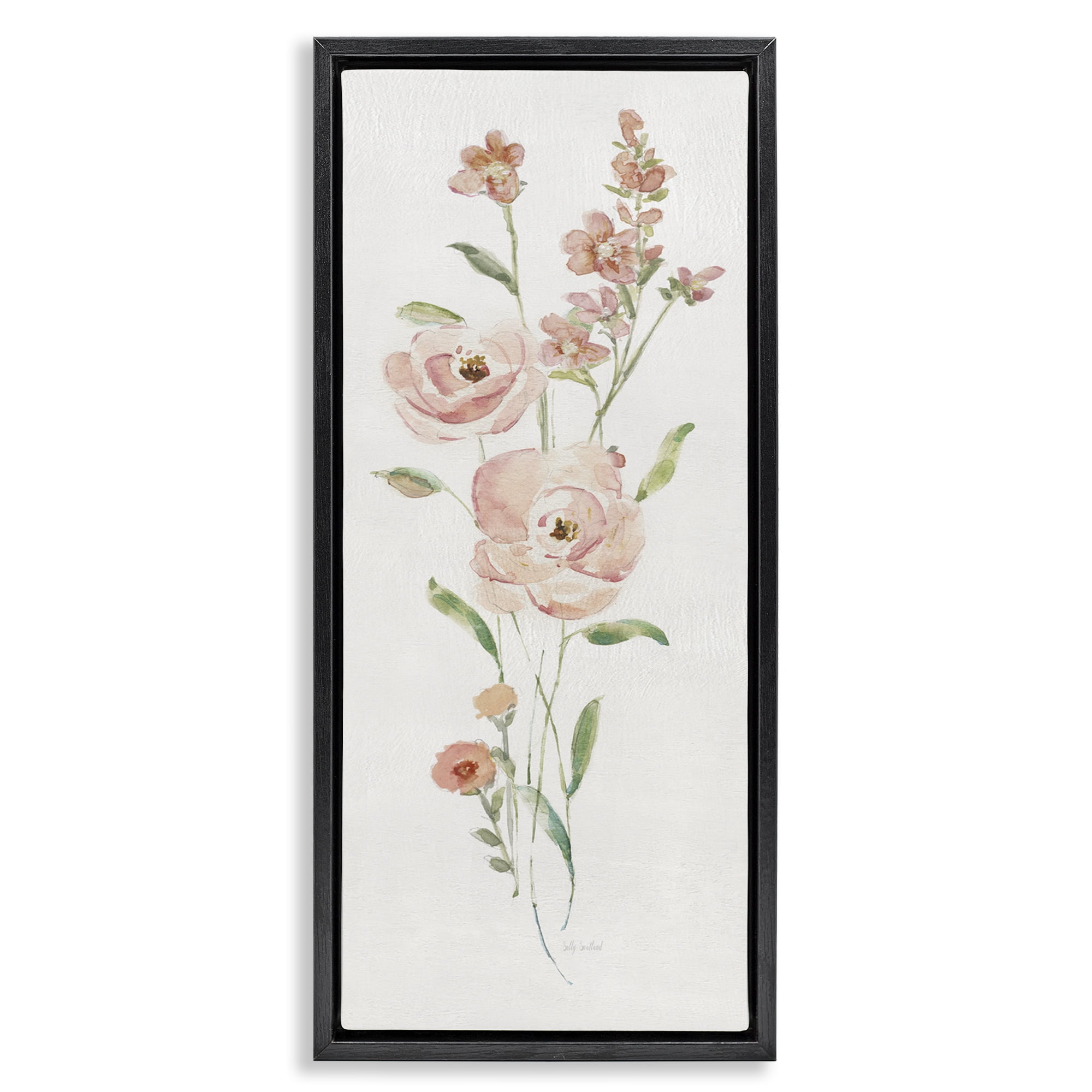 Stupell Industries Pastel Rose Sprigs Botanical & Floral Painting Black Floater Framed Art Print Wall Art, 11 x 25