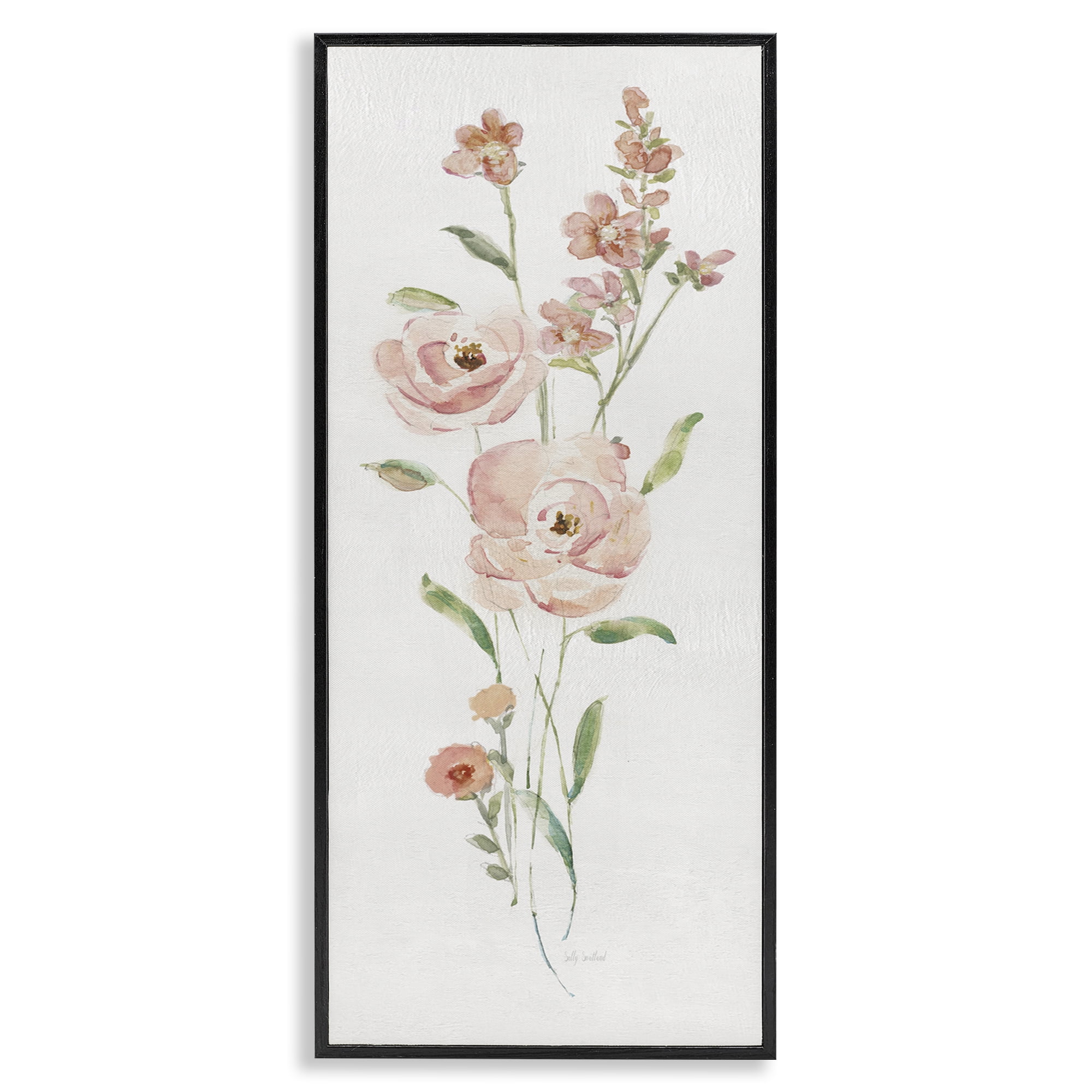 Stupell Industries Pastel Rose Sprigs Botanical & Floral Painting Black Framed Art Print Wall Art, 13 x 30