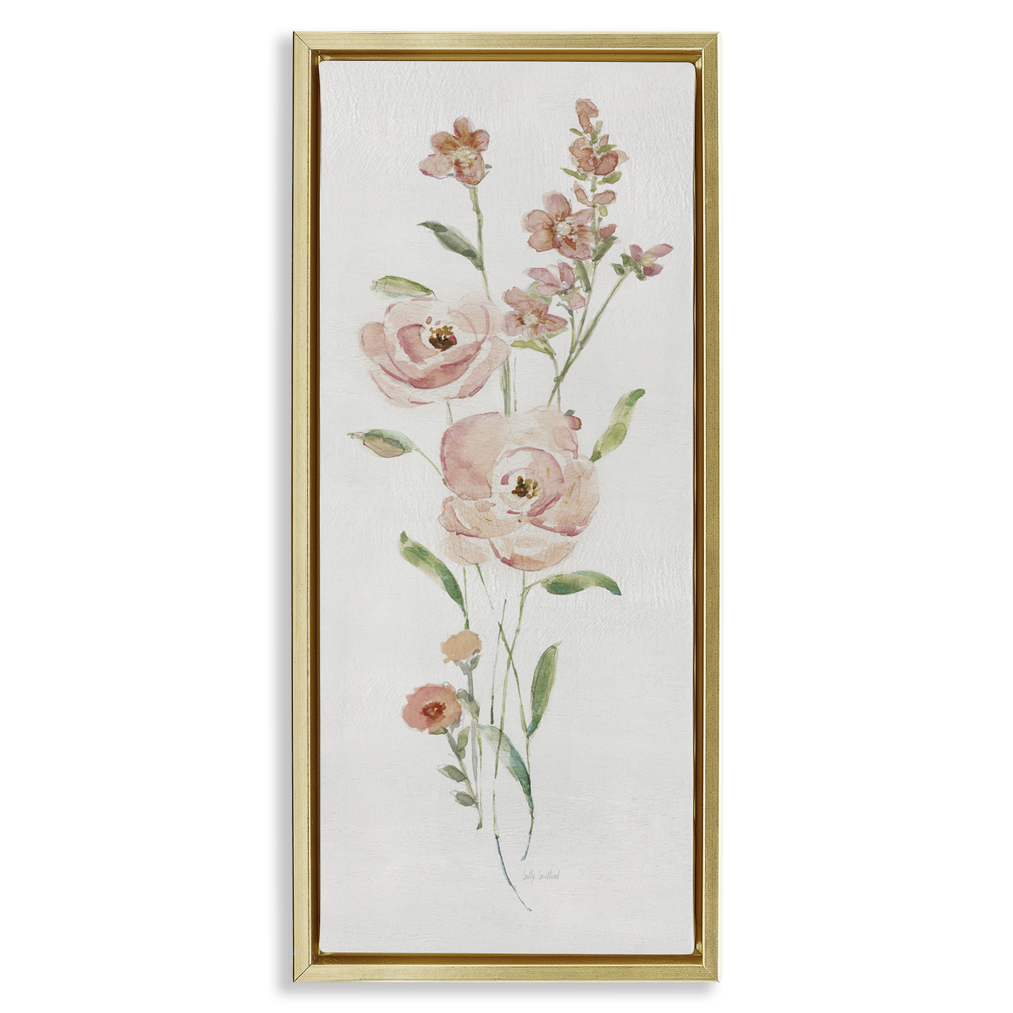 Stupell Industries Pastel Rose Sprigs Botanical & Floral Painting Gold Floater Framed Art Print Wall Art, 15 x 31