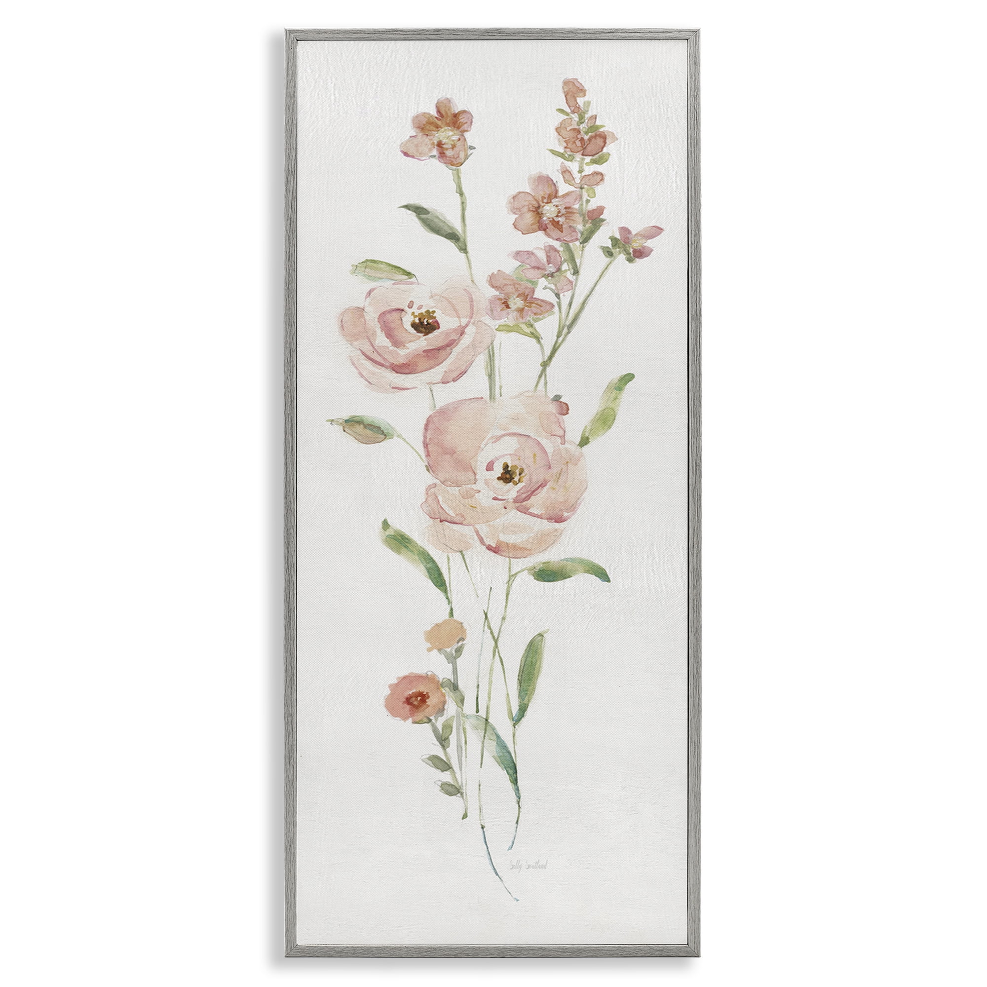 Stupell Industries Pastel Rose Sprigs Botanical & Floral Painting Gray Framed Art Print Wall Art, 10 x 24