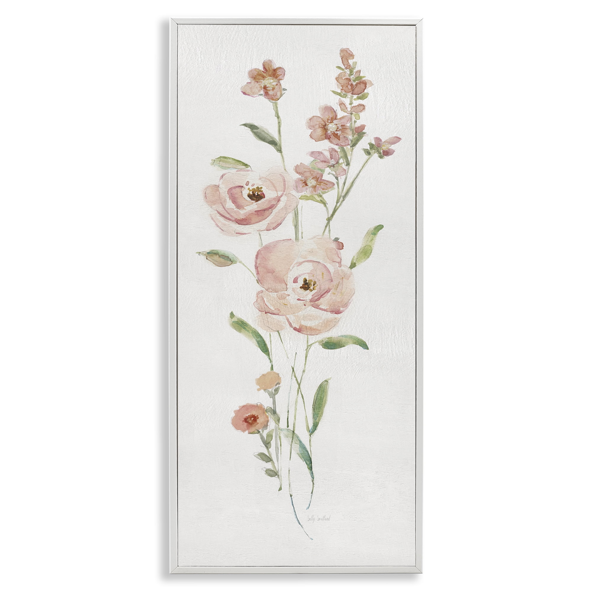 Stupell Industries Pastel Rose Sprigs Botanical & Floral Painting White Framed Art Print Wall Art, 10 x 24