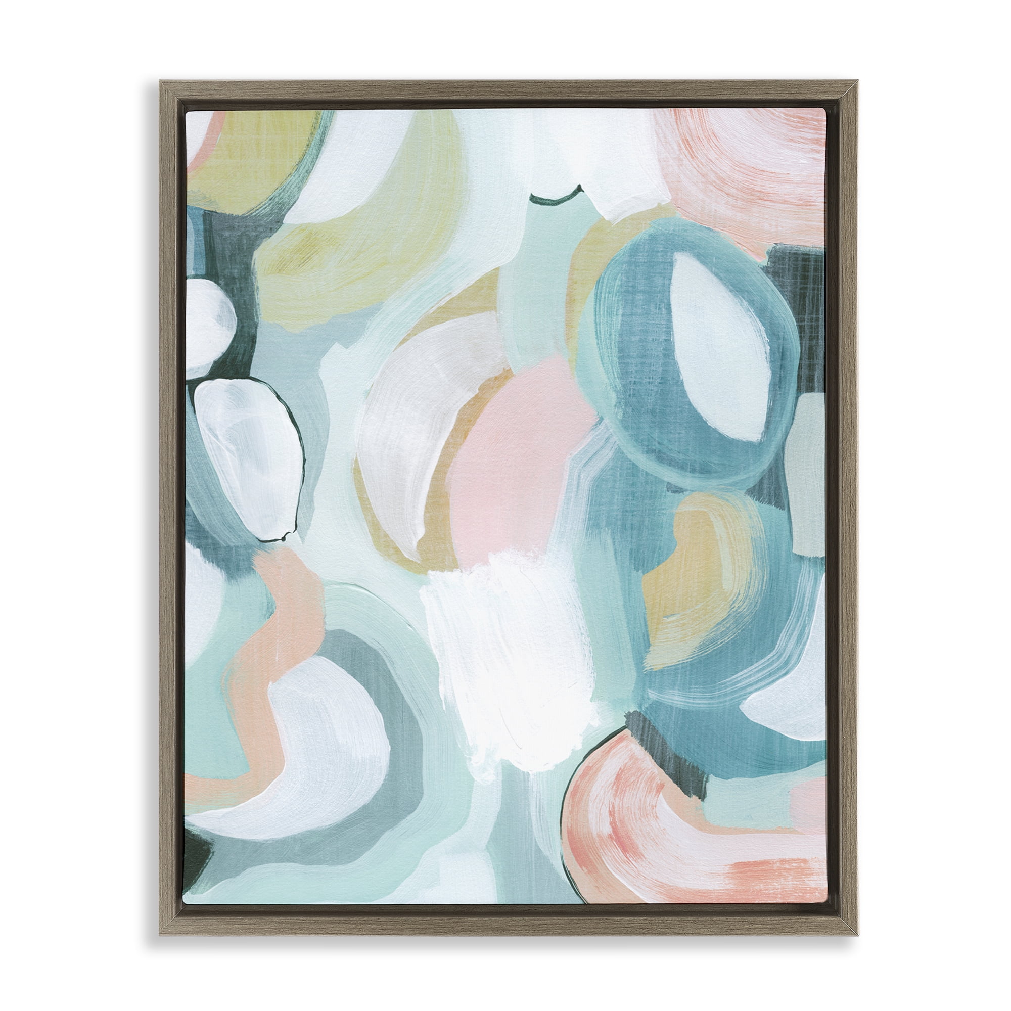 Stupell Industries Pastel Round Forms Abstract Painting Brown Floater Framed Canvas Art Print Wall Art, 17 x 21