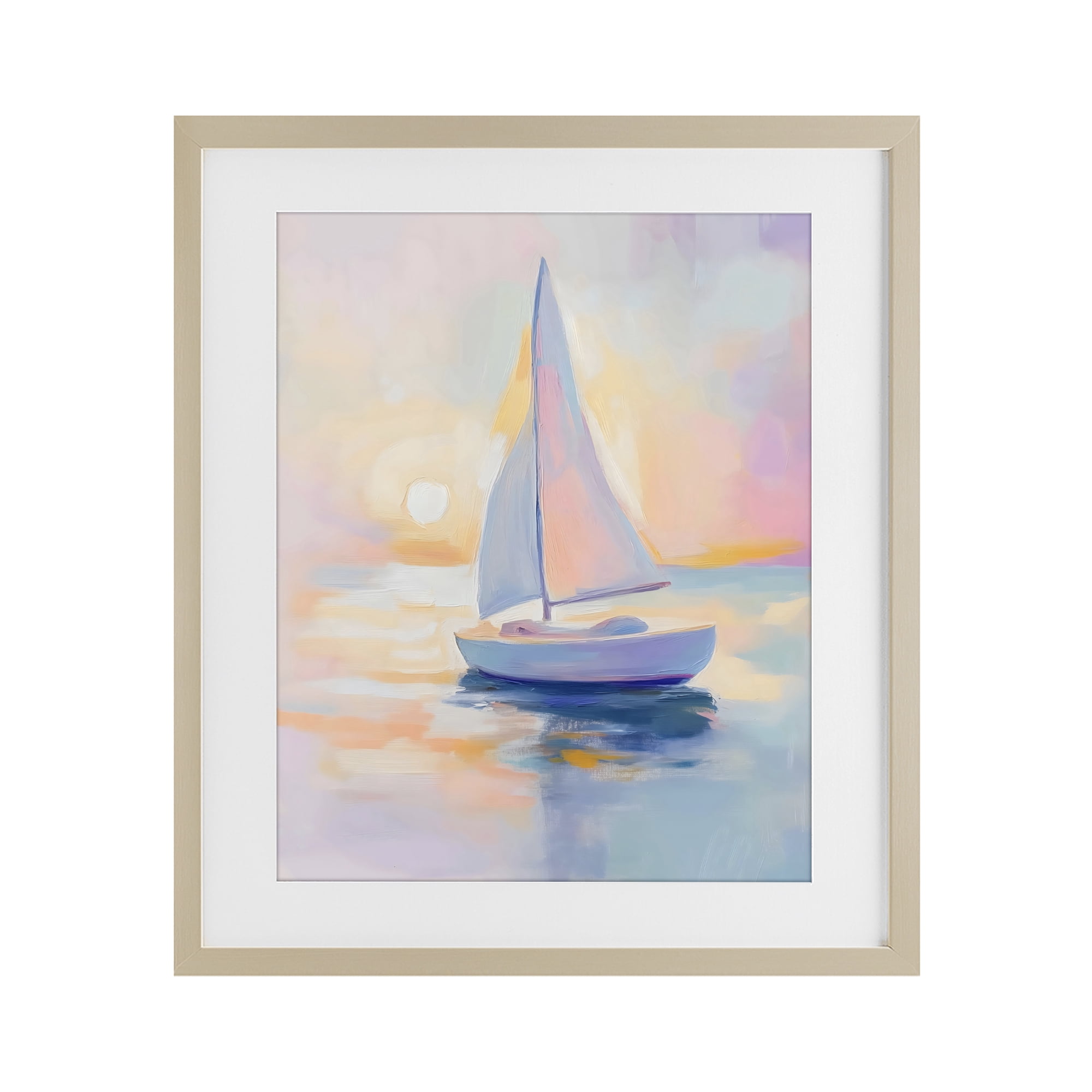 Stupell Industries Pastel Sailboat Toward Pink Horizon Birch Framed Print Under Glass, design by The Prints Vibe