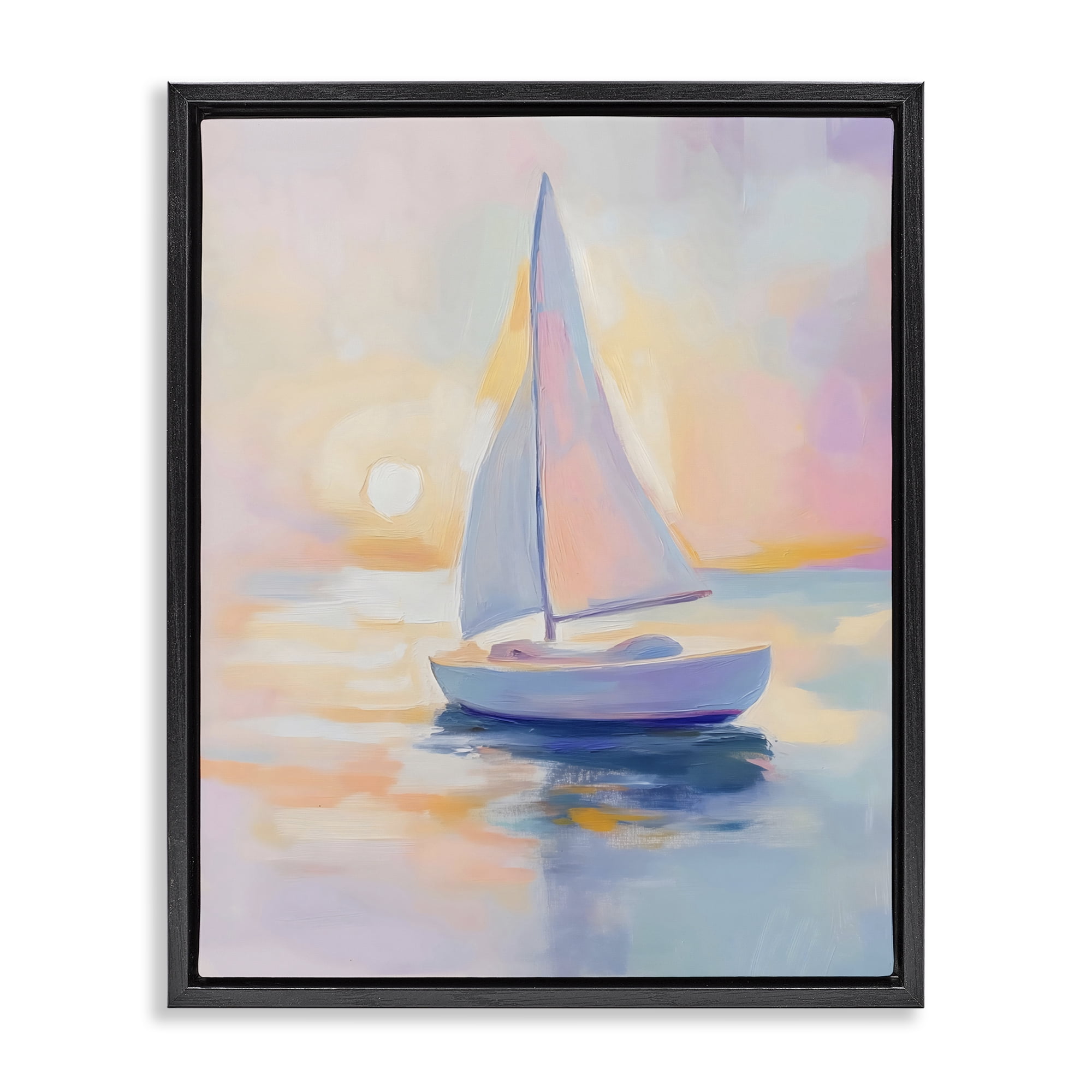 Stupell Industries Pastel Sailboat Toward Pink Horizon Black Framed Floater Canvas Wall Art, design by The Prints Vibe