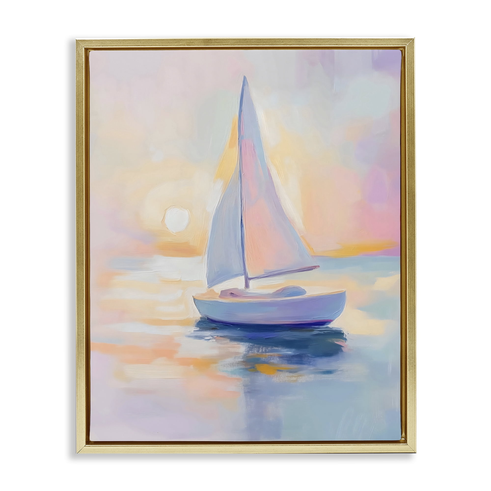 Stupell Industries Pastel Sailboat Toward Pink Horizon Gold Framed Floater Canvas Wall Art, design by The Prints Vibe