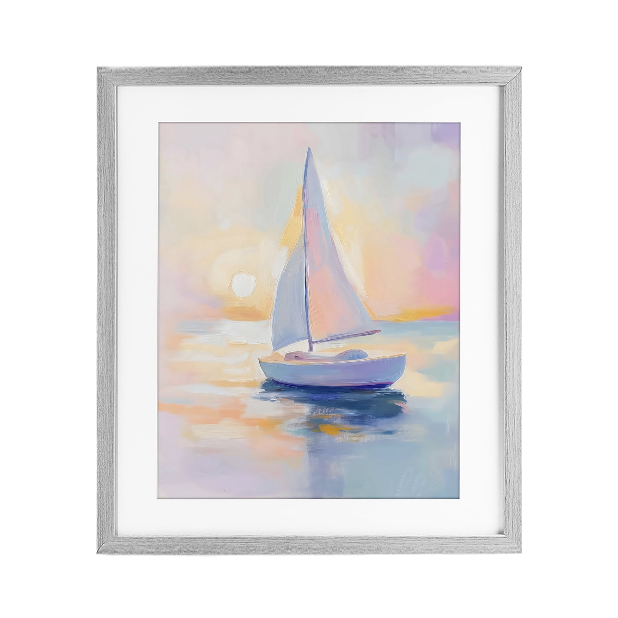 Stupell Industries Pastel Sailboat Toward Pink Horizon Gray Framed Print Under Glass, design by The Prints Vibe