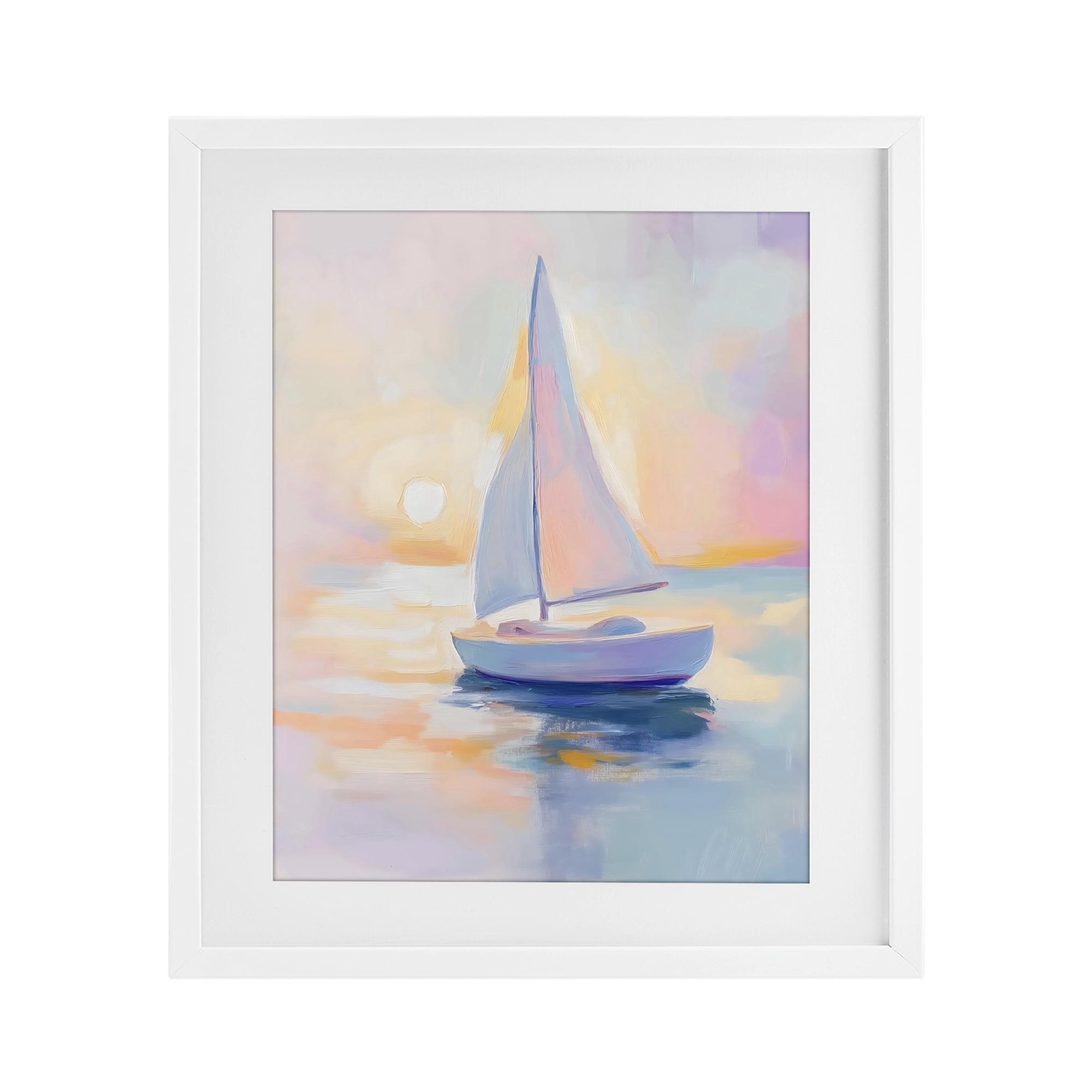 Stupell Industries Pastel Sailboat Toward Pink Horizon White Framed Print Under Glass, design by The Prints Vibe