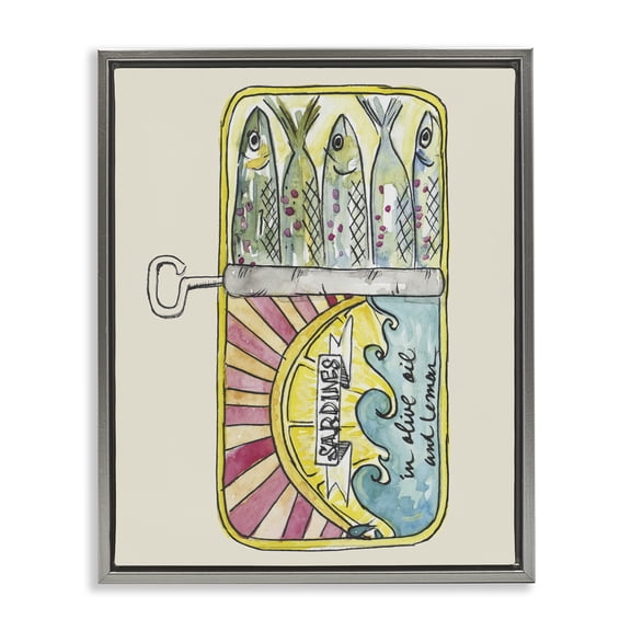 Stupell Industries Pastel Sardine Can Gray Framed Floater Canvas Wall Art design by NOLA JAMES, 31 x 25