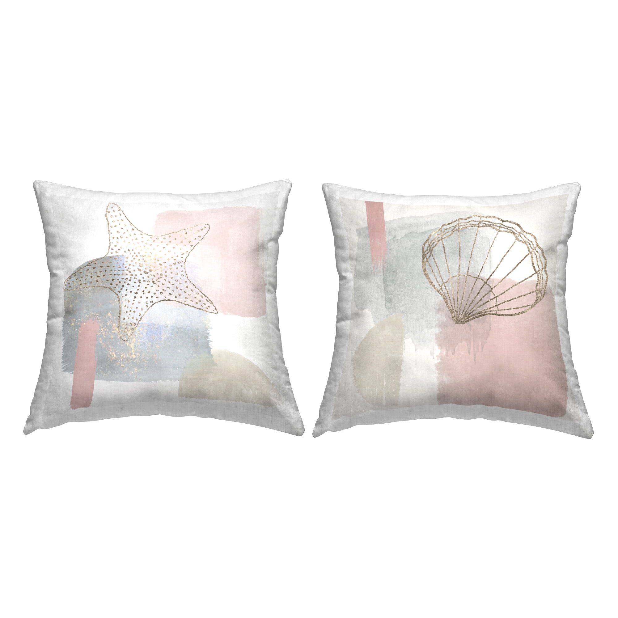 Stupell Industries Pastel Sea Life Collage Square Decorative Printed Throw Pillow, 18 x 18, Set of 2