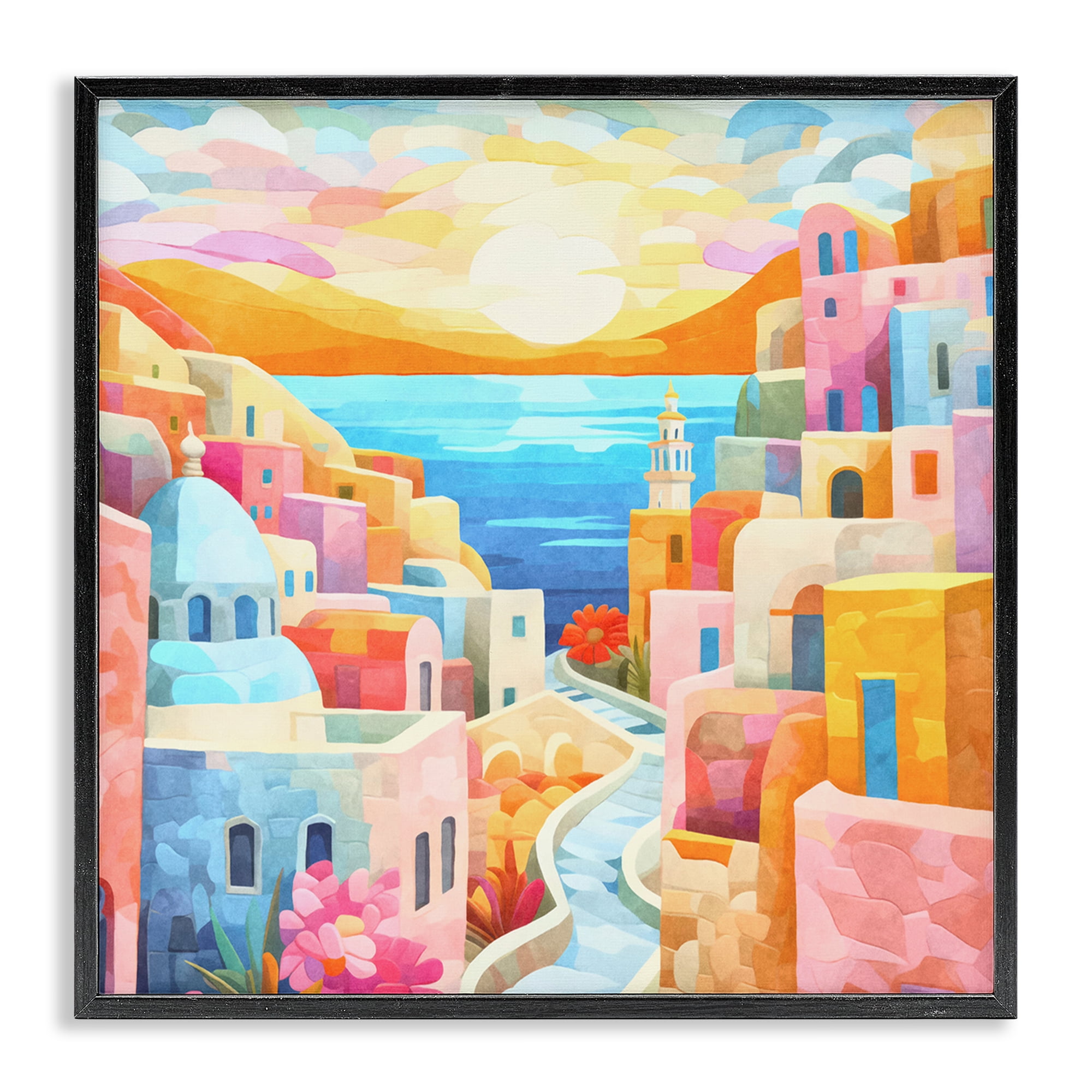Stupell Industries Pastel Seaside Dreams Scenic & Cityscapes Painting Black Framed Art Print Wall Art, 12 x 12
