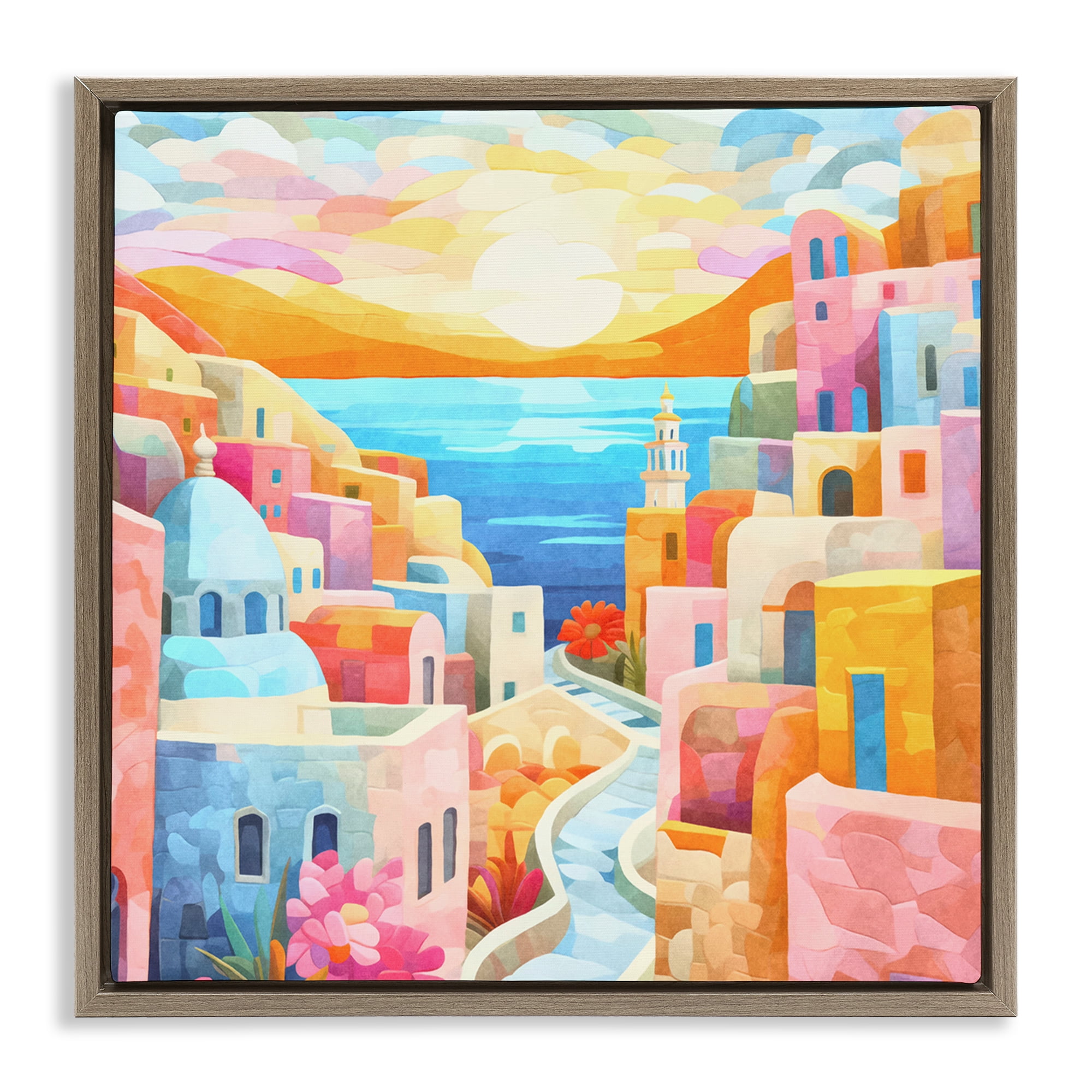 Stupell Industries Pastel Seaside Dreams Scenic & Cityscapes Painting Brown Floater Framed Canvas Art Print Wall Art, 18 x 18