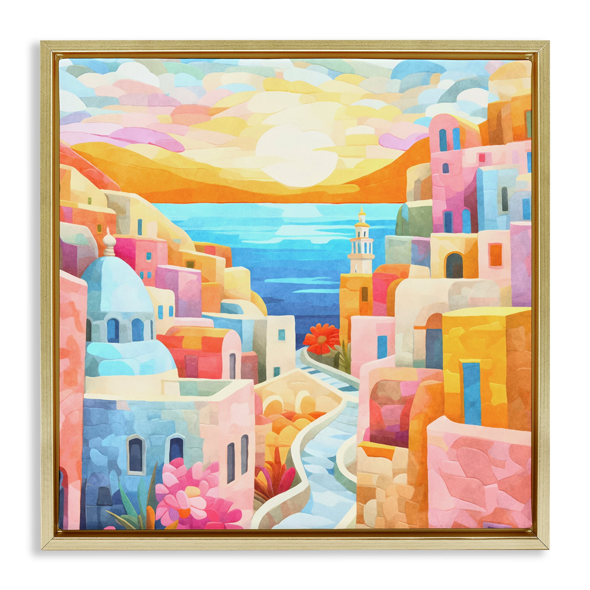 Stupell Industries Pastel Seaside Dreams Scenic & Cityscapes Painting Gold Floater Framed Canvas Art Print Wall Art, 25 x 25