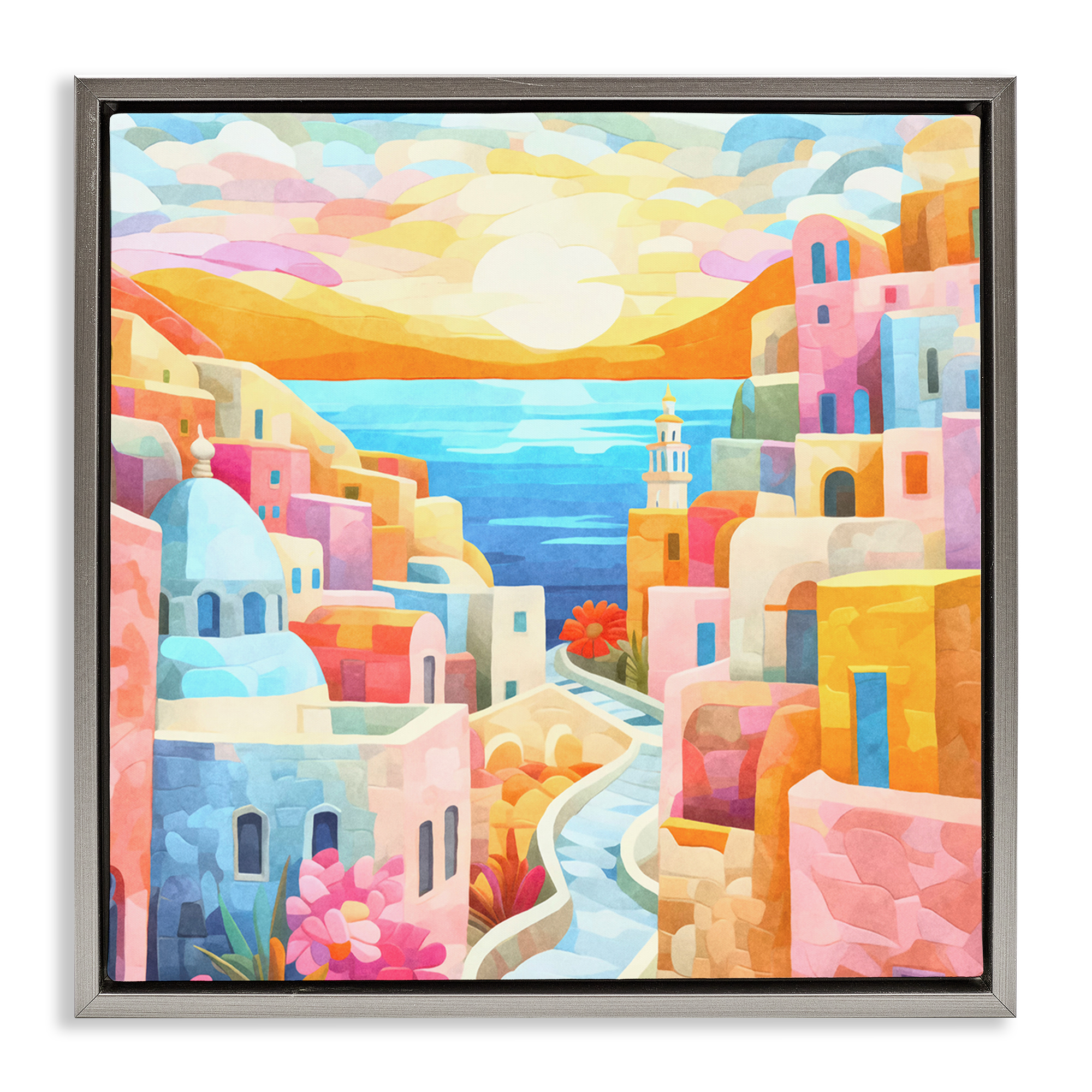 Stupell Industries Pastel Seaside Dreams Scenic & Cityscapes Painting Gray Floater Framed Canvas Art Print Wall Art, 25 x 25