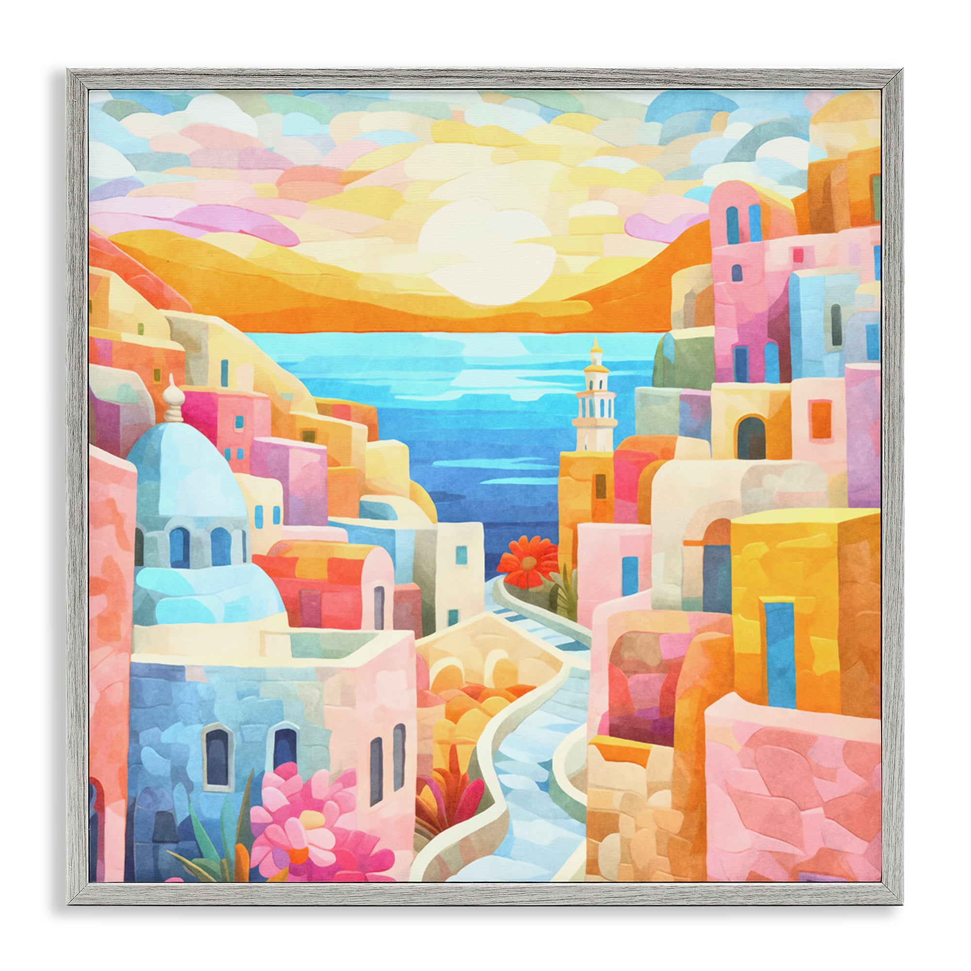 Stupell Industries Pastel Seaside Dreams Scenic & Cityscapes Painting Gray Framed Art Print Wall Art, 12 x 12