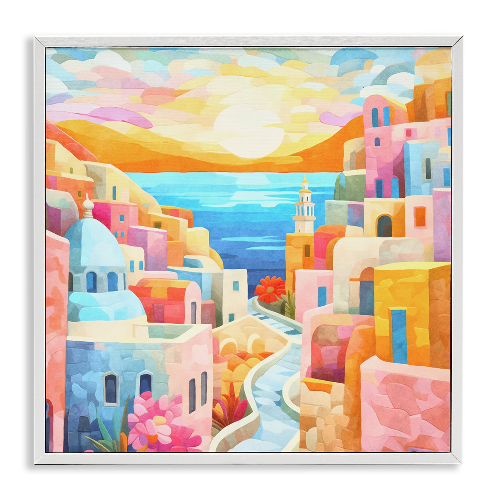 Stupell Industries Pastel Seaside Dreams Scenic & Cityscapes Painting White Framed Art Print Wall Art, 17 x 17