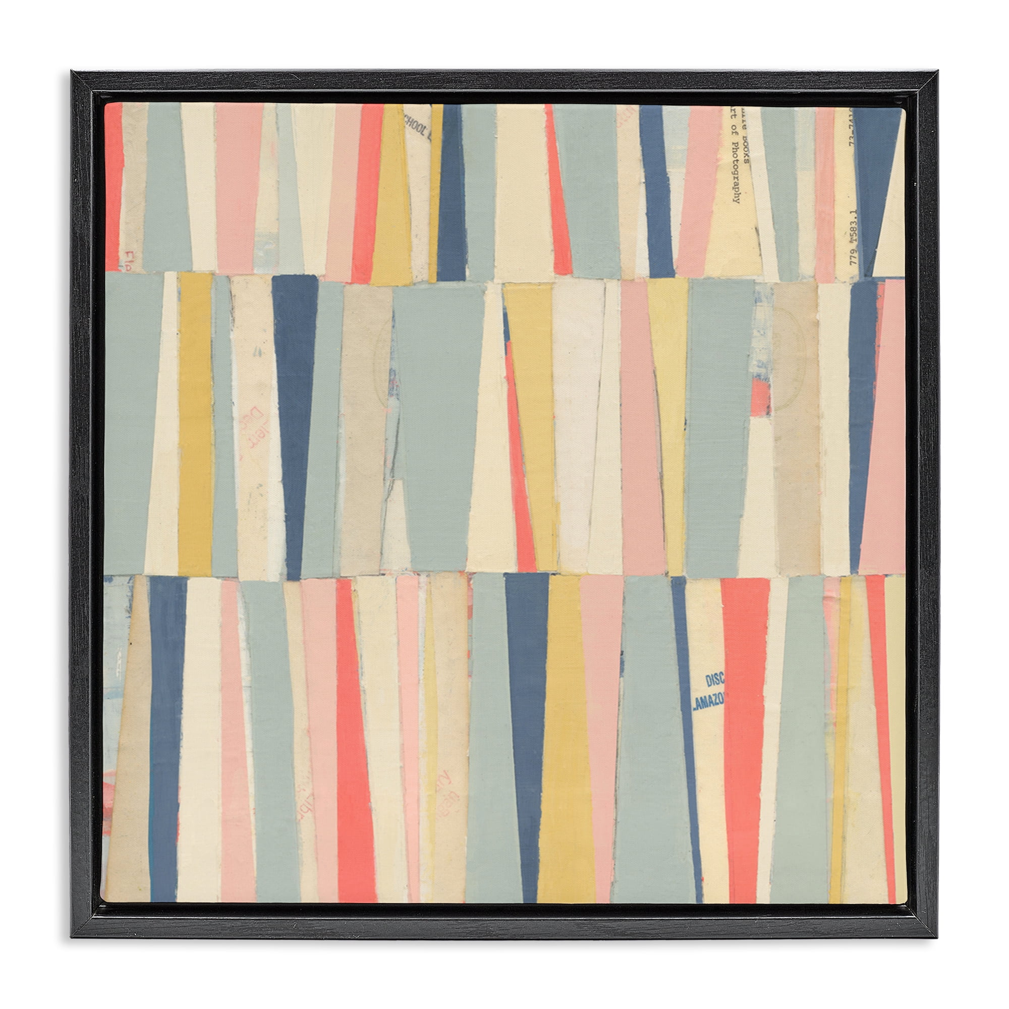 Stupell Industries Pastel Shapes Collage Abstract Painting Black Floater Framed Canvas Art Print Wall Art, 25 x 25