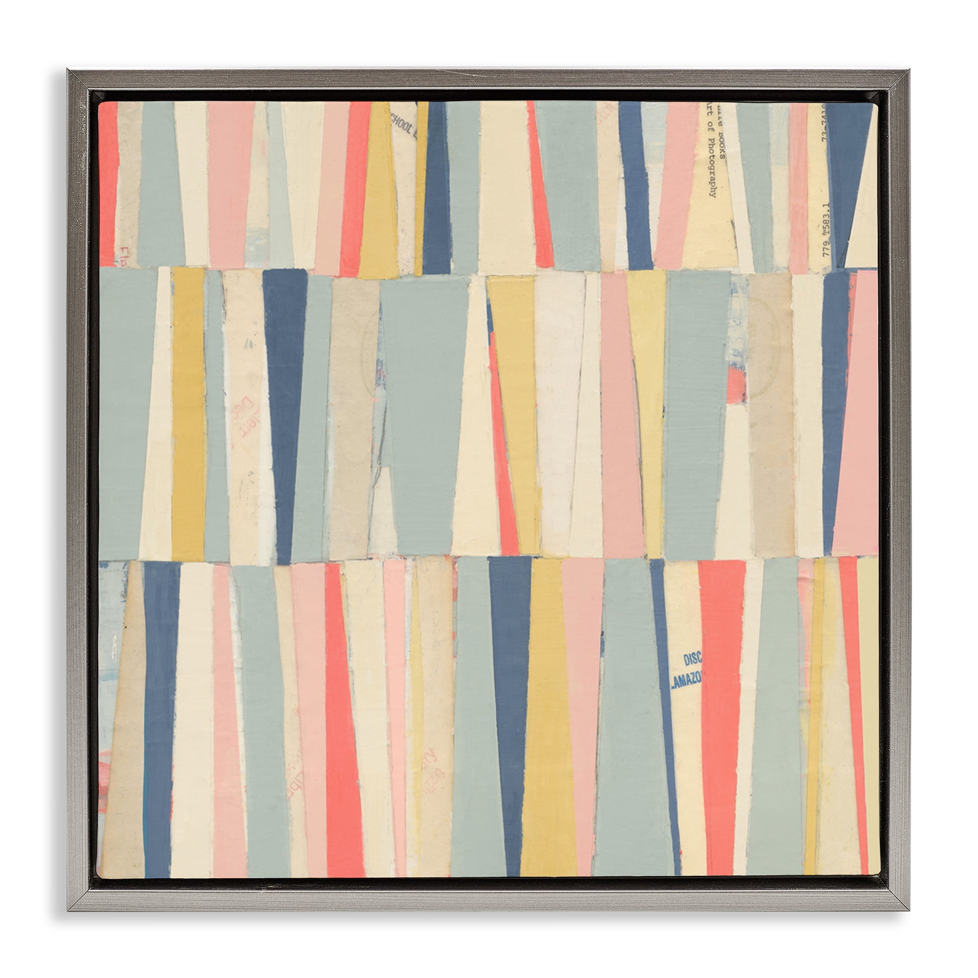 Stupell Industries Pastel Shapes Collage Abstract Painting Gray Floater Framed Canvas Art Print Wall Art, 18 x 18
