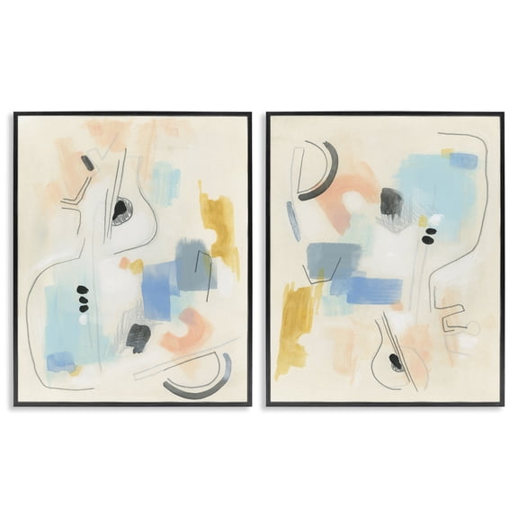 Stupell Industries Pastel Shapes Lines Patches Abstract Painting Black Framed Art Print Wall Art, 16 x 20, Set of 2