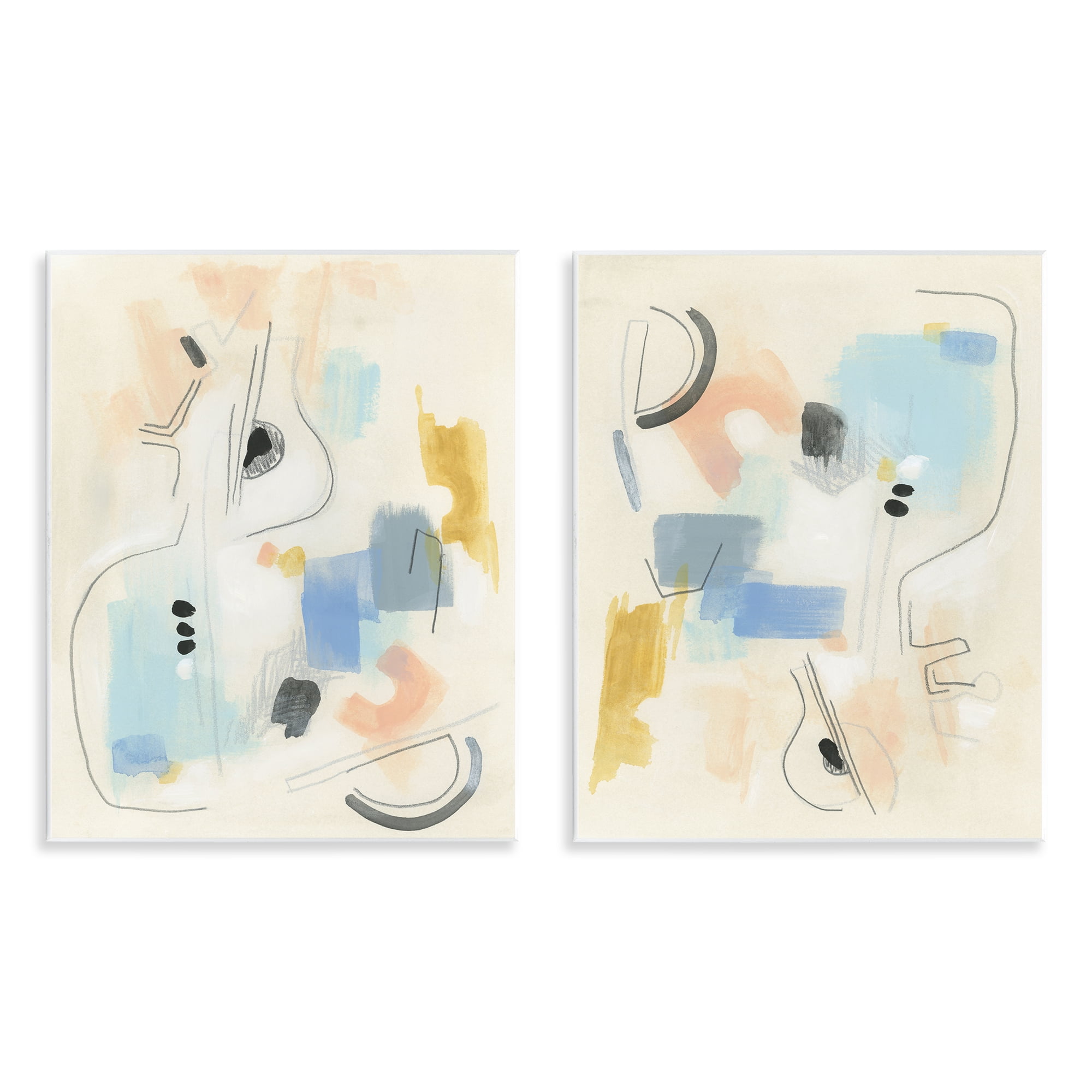 Stupell Industries Pastel Shapes Lines Patches Abstract Painting Unframed Art Print Wall Art, 11 x 14, Set of 2