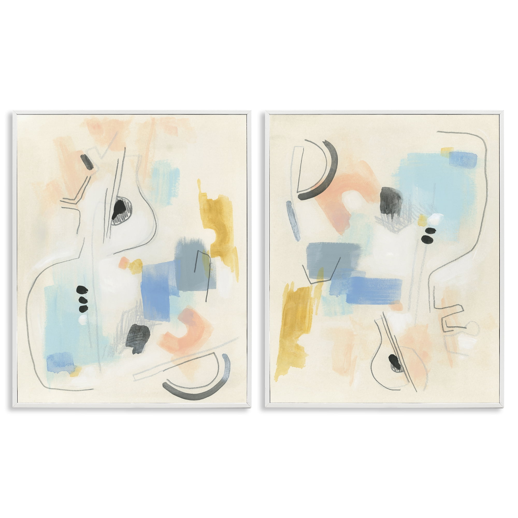 Stupell Industries Pastel Shapes Lines Patches Abstract Painting White Framed Art Print Wall Art, 11 x 14, Set of 2
