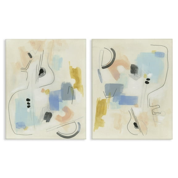 Stupell Industries Pastel Shapes Lines Patches Abstract Painting Wrapped Canvas Art Print Wall Art, 16 x 20, Set of 2