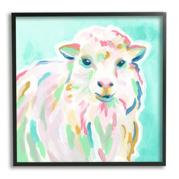 Stupell Industries Pastel Sheep Painting Animals & Insects Painting Black Framed Art Print Wall Art, 12 x 12