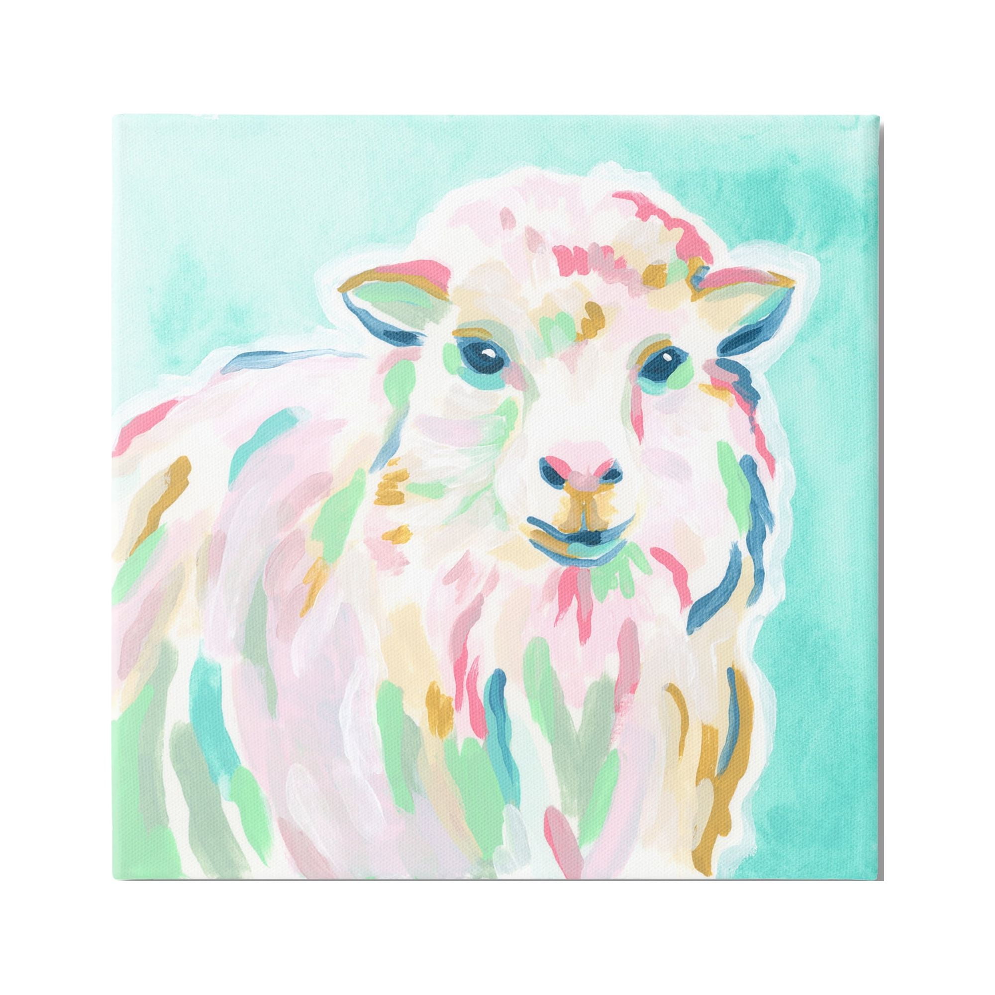 Stupell Industries Pastel Sheep Painting Animals & Insects Painting Gallery Wrapped Canvas Print Wall Art, 17 x 17
