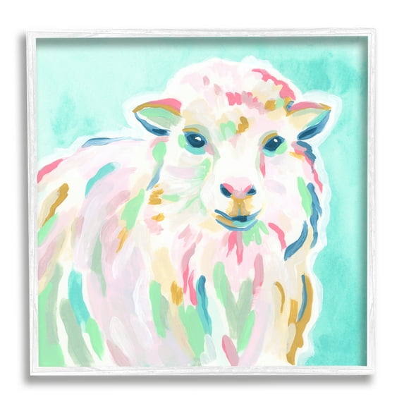 Stupell Industries Pastel Sheep Painting Animals & Insects Painting White Framed Art Print Wall Art, 17 x 17