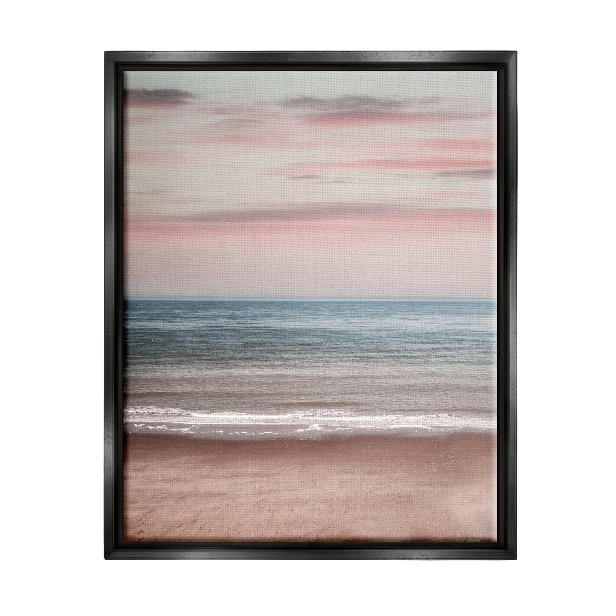 Stupell Industries Pastel Shore Sunrise Landscape Painting Black Floater Framed Canvas Art Print Wall Art, 17 x 21