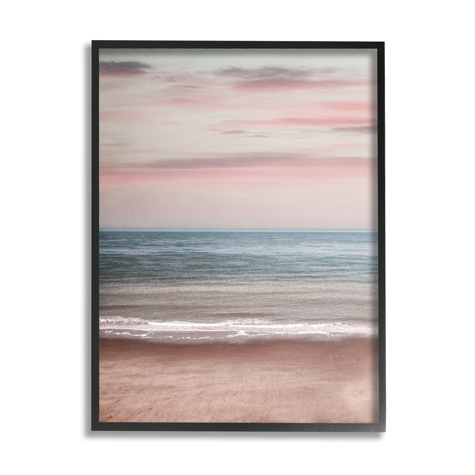 Stupell Industries Pastel Shore Sunrise Landscape Painting Black Framed Art Print Wall Art, 16 x 20