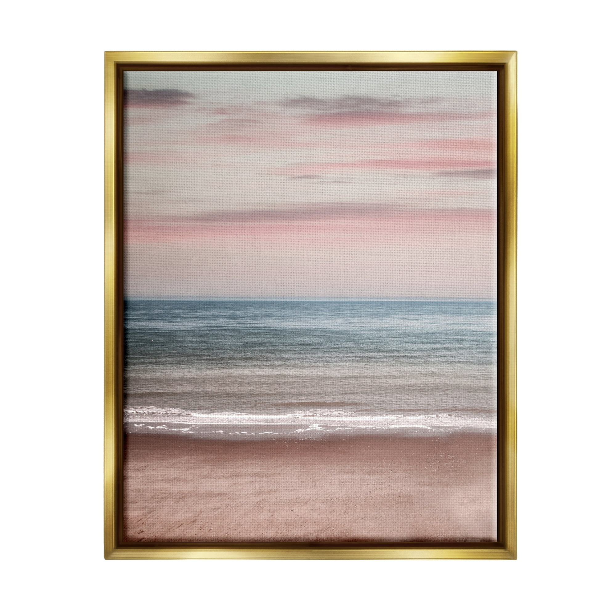 Stupell Industries Pastel Shore Sunrise Landscape Painting Gold Floater Framed Canvas Art Print Wall Art, 25 x 31