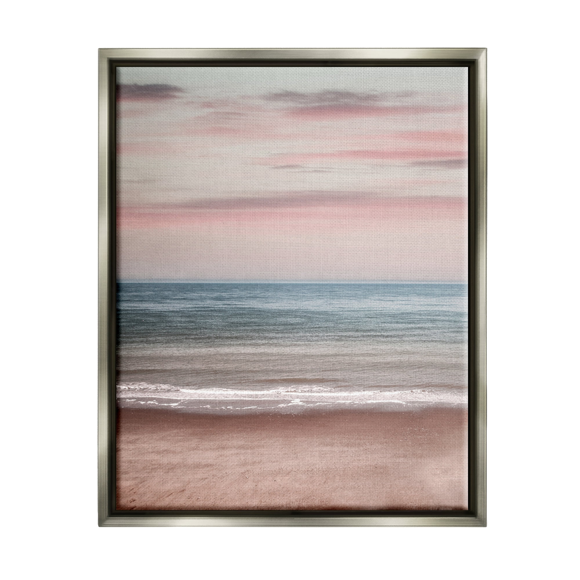 Stupell Industries Pastel Shore Sunrise Landscape Painting Gray Floater Framed Canvas Art Print Wall Art, 17 x 21